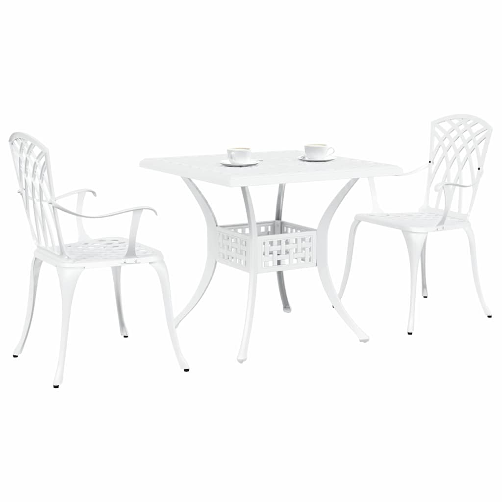 Gartentisch Set 3 pcs Weiß Gussaluminium