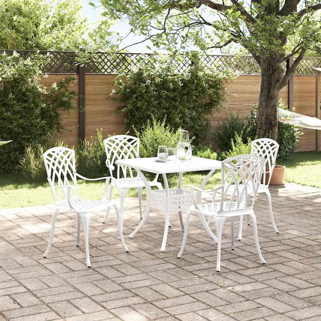 Gartentisch Set 5 pcs Weiß Gussaluminium