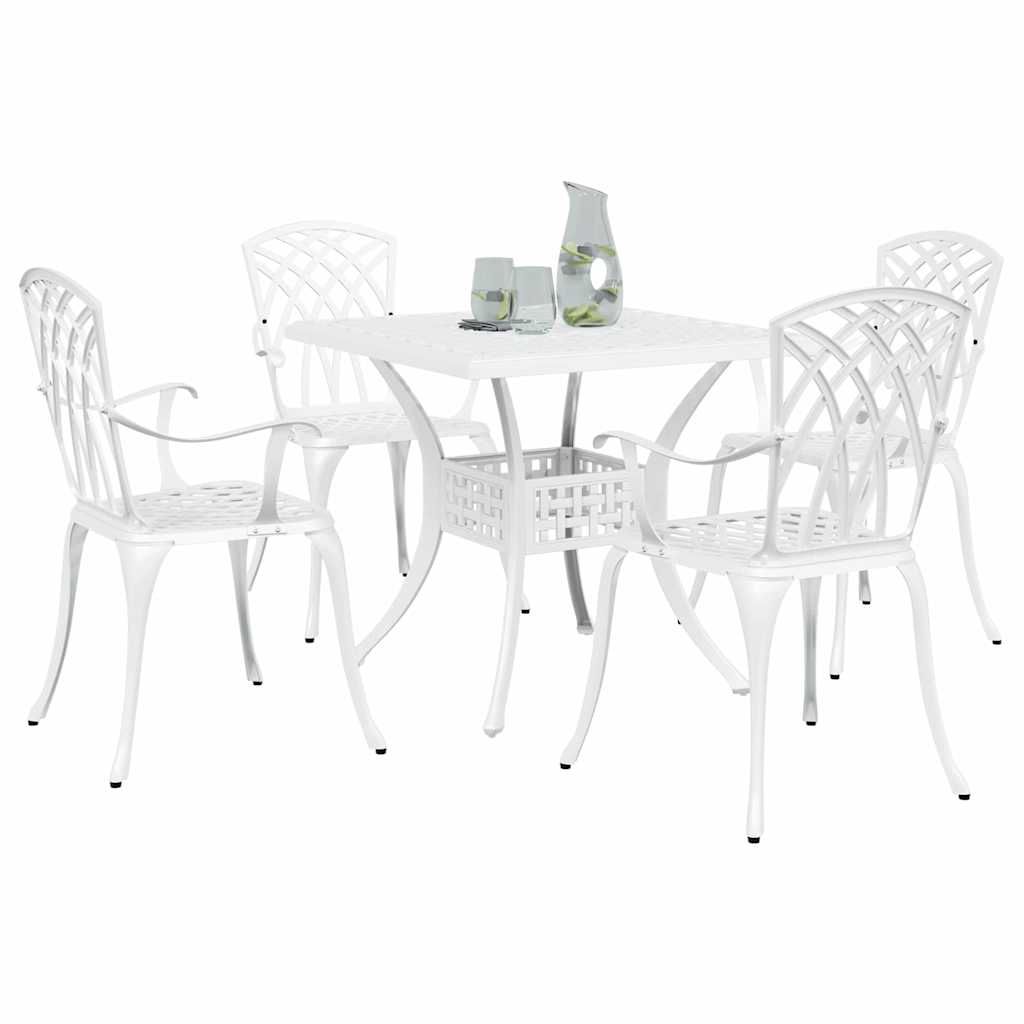 Gartentisch Set 5 pcs Weiß Gussaluminium