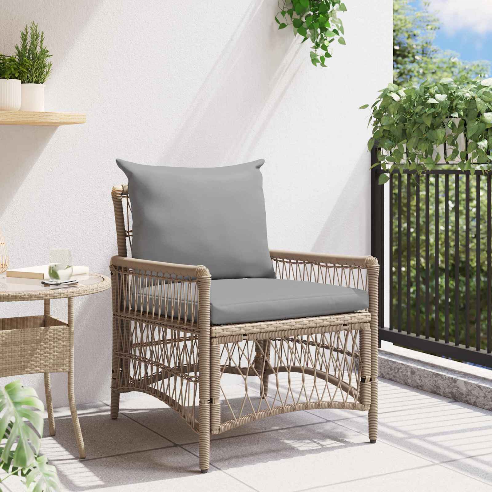 Gartenstuhl mit Kissen Beige 73 x 61 x 77 cm Poly-Rattan