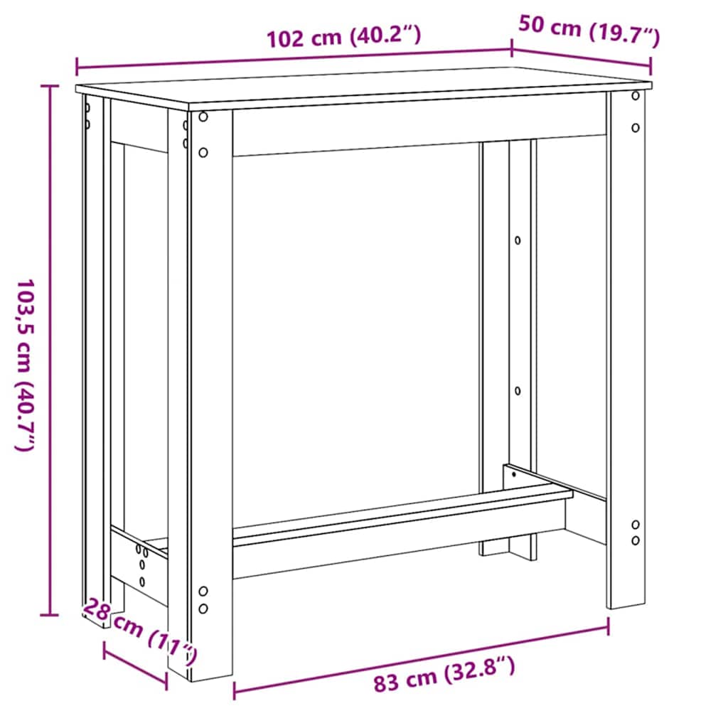 Bartisch Schwarz Eichen-Optik 102 x 50 x 103,5 cm Holzwerkstoff
