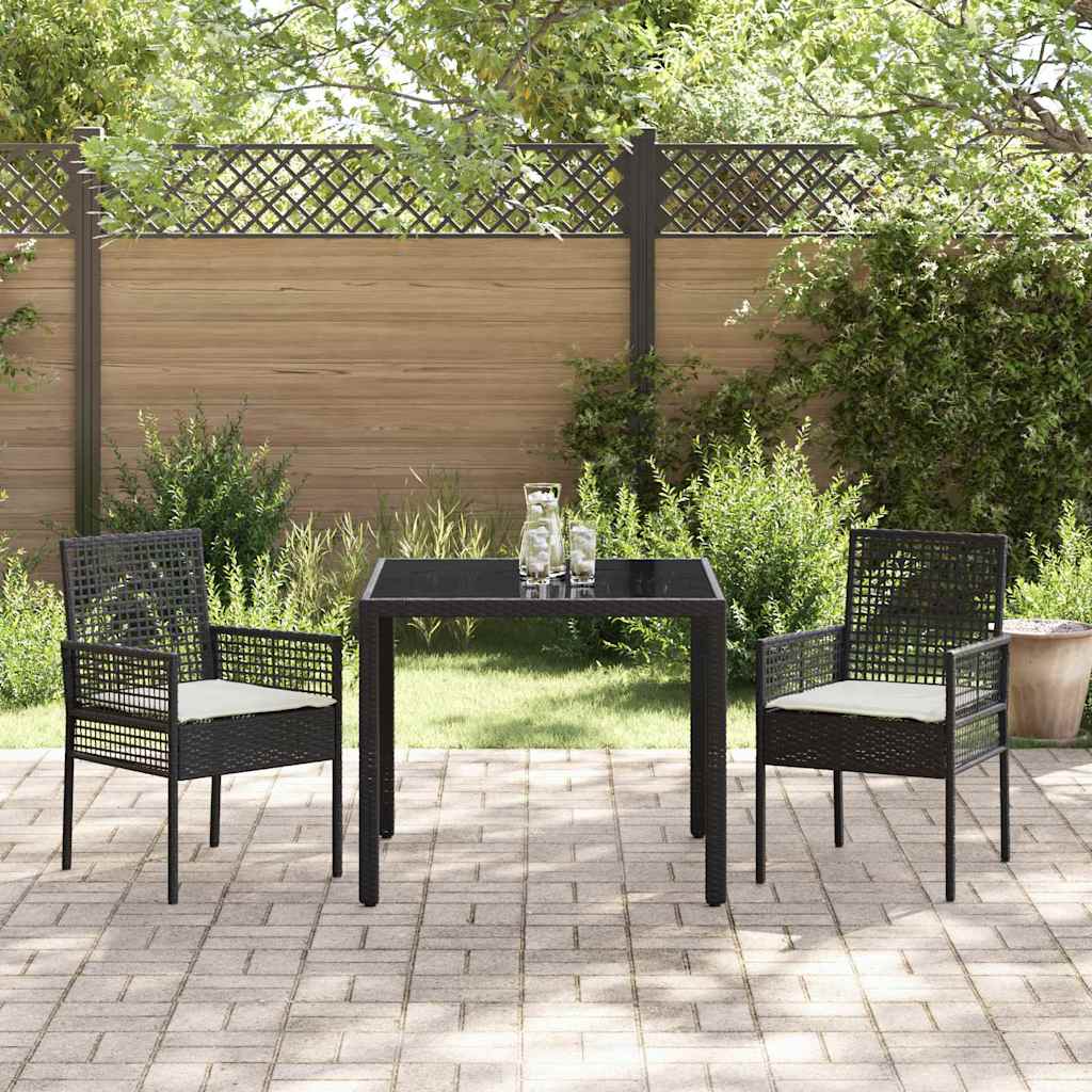 Garten Essgruppe 3 pcs Schwarz Poly-Rattan