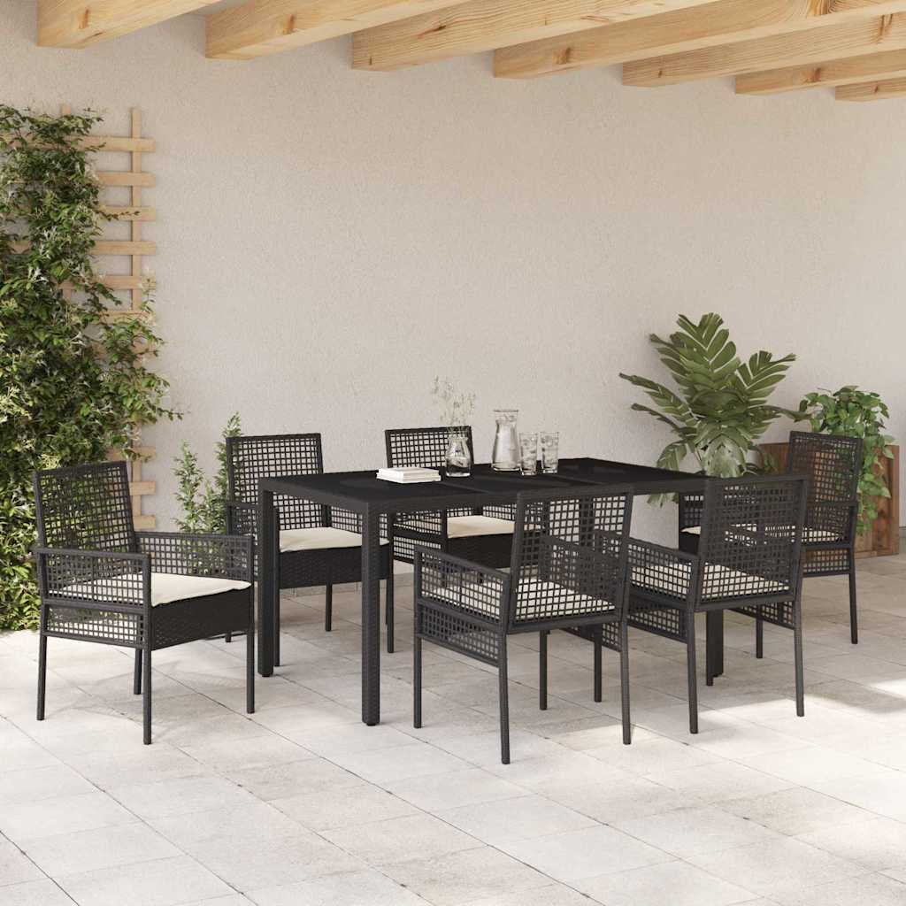 Garten Essgruppe 7 pcs Schwarz Poly-Rattan
