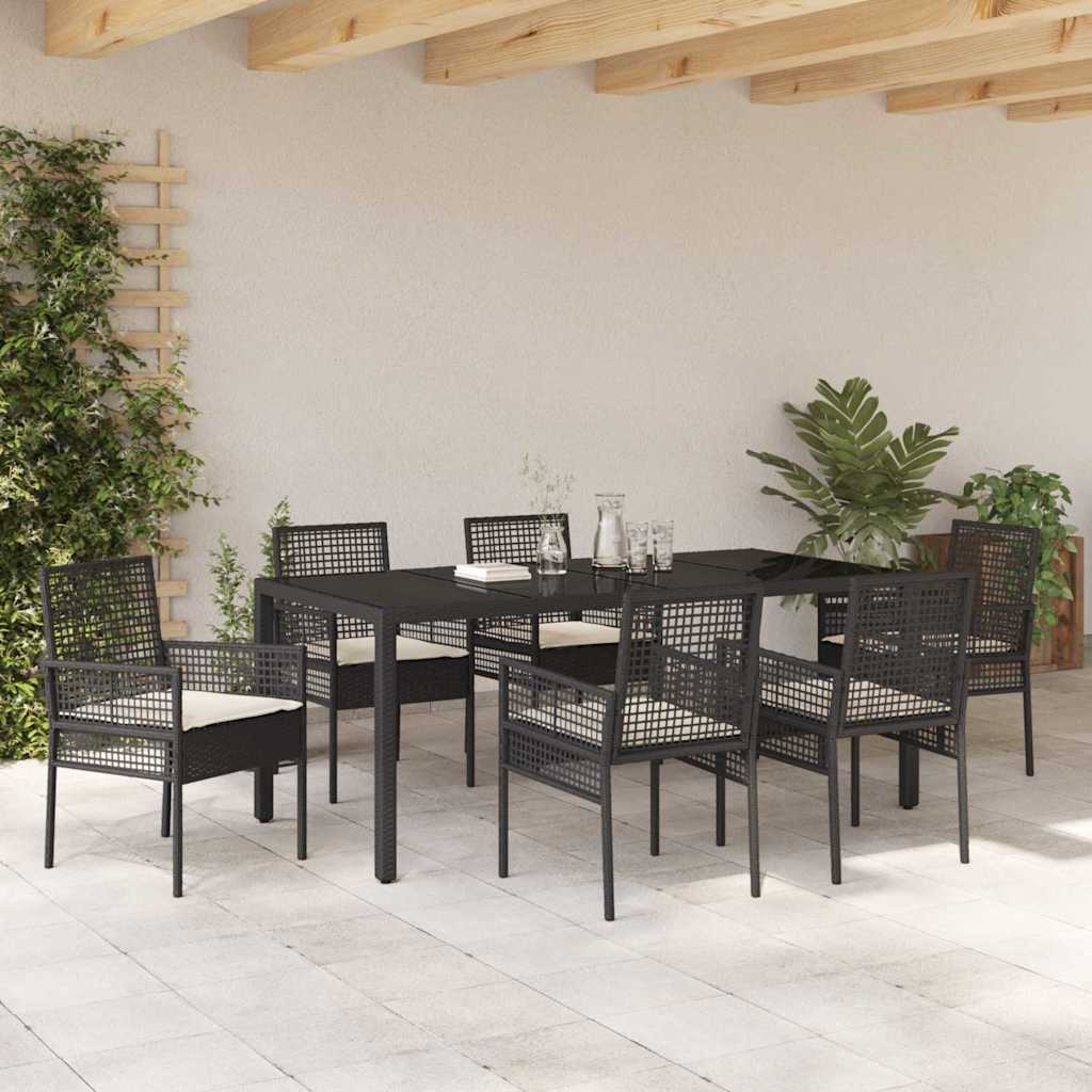 Garten Essgruppe 7 pcs Schwarz Poly-Rattan