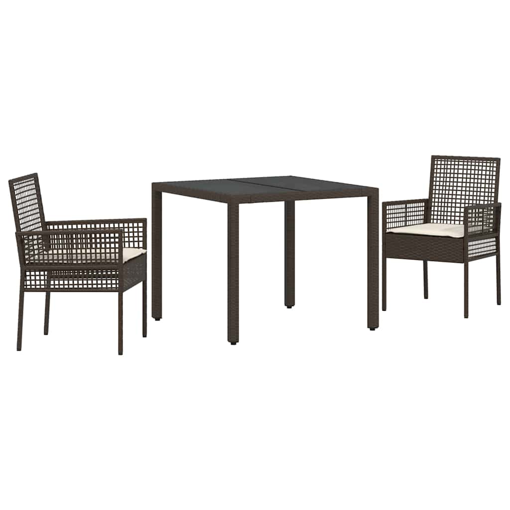 Garten Essgruppe 3 pcs Braun Poly-Rattan