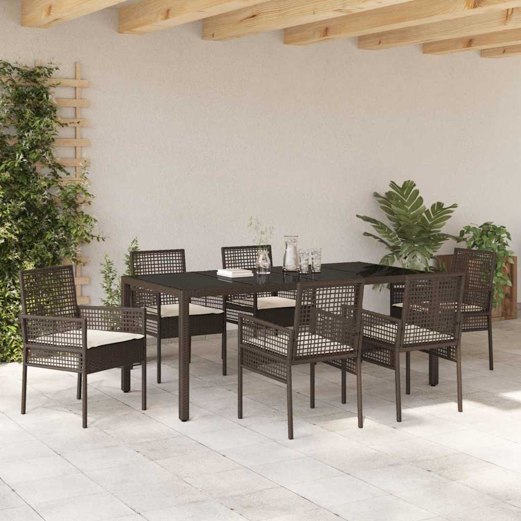 Garten Essgruppe 7 pcs Braun Poly-Rattan