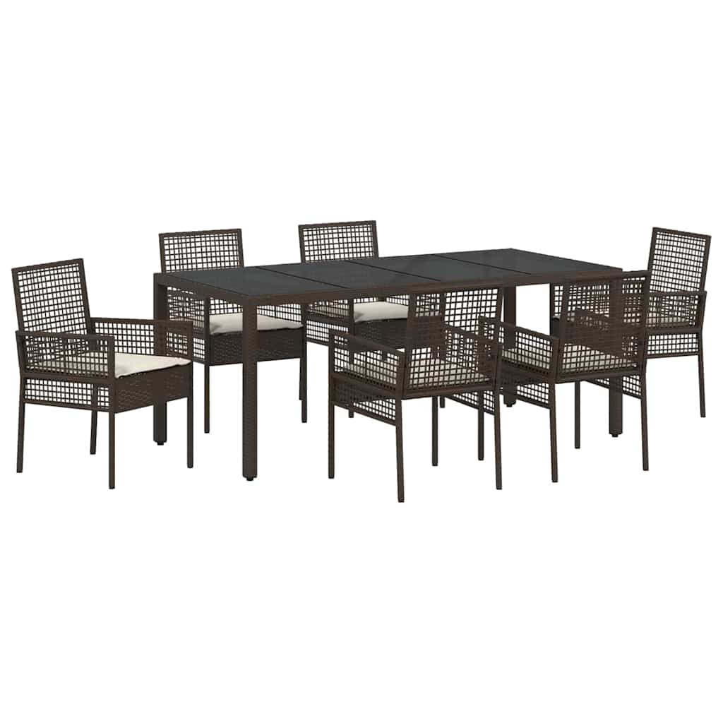 Garten Essgruppe 7 pcs Braun Poly-Rattan