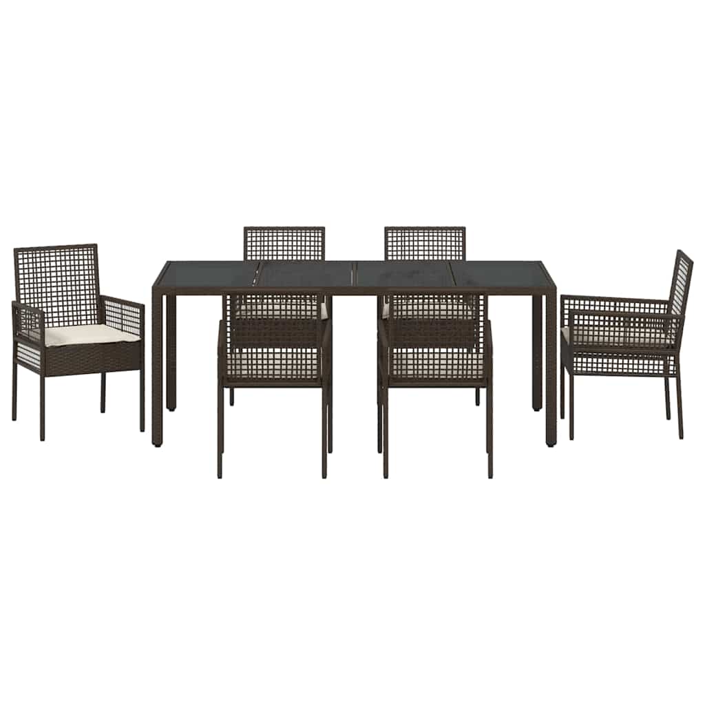 Garten Essgruppe 7 pcs Braun Poly-Rattan