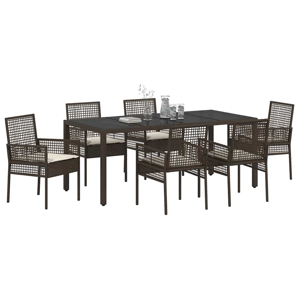 Garten Essgruppe 7 pcs Braun Poly-Rattan