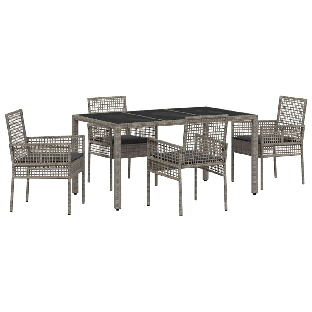 Garten Essgruppe 5 pcs Grau Poly-Rattan