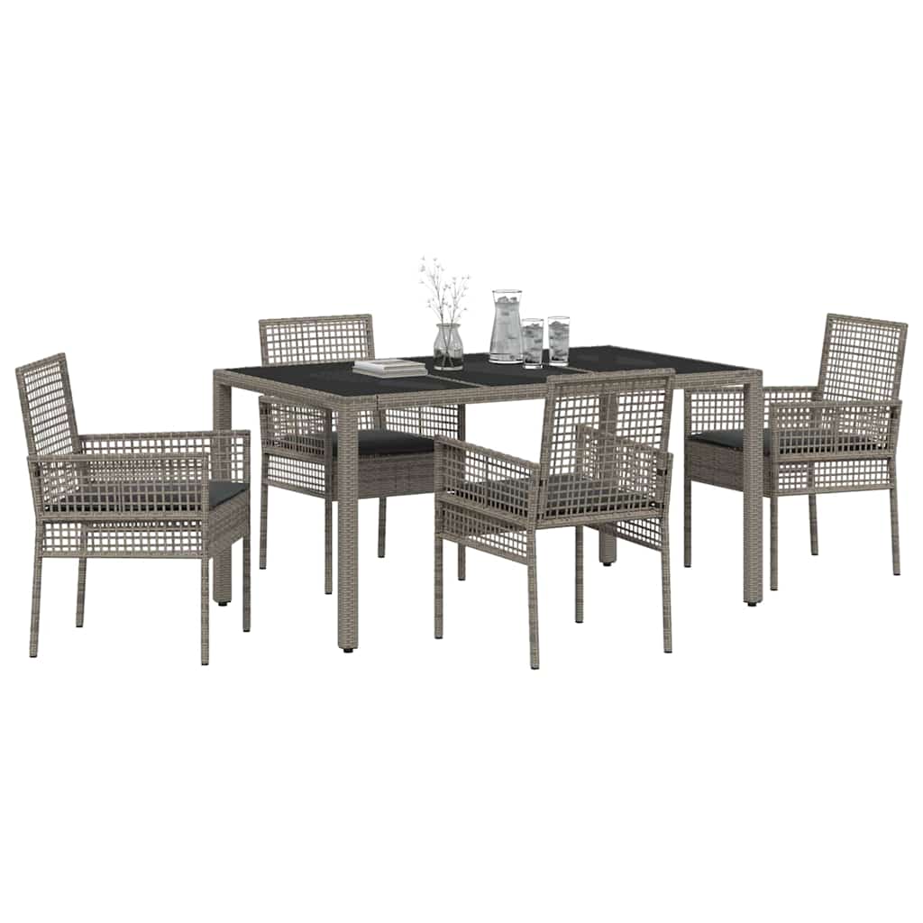 Garten Essgruppe 5 pcs Grau Poly-Rattan