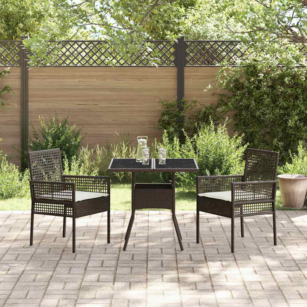 Garten Essgruppe 3 pcs Braun Poly-Rattan