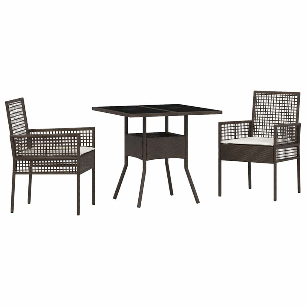 Garten Essgruppe 3 pcs Braun Poly-Rattan