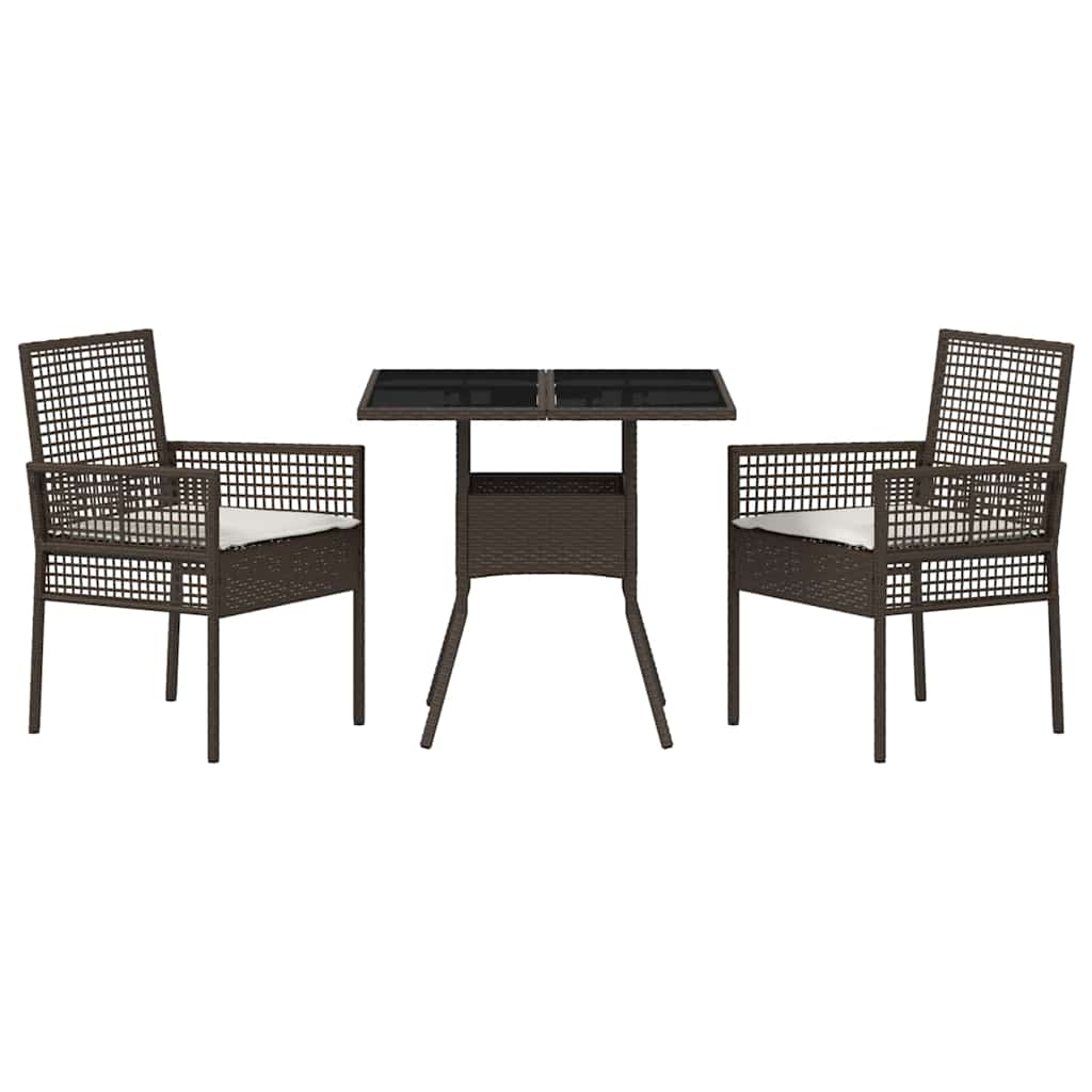 Garten Essgruppe 3 pcs Braun Poly-Rattan