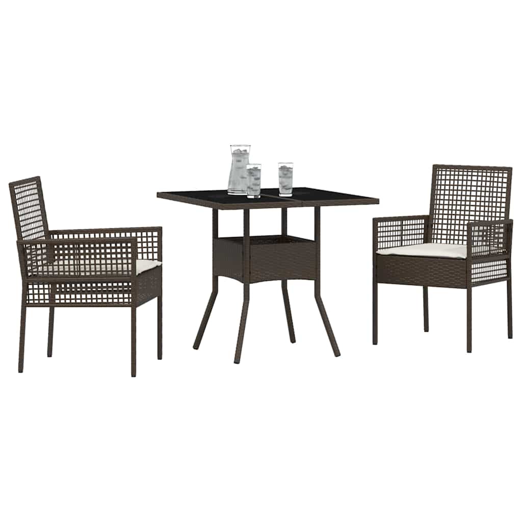 Garten Essgruppe 3 pcs Braun Poly-Rattan