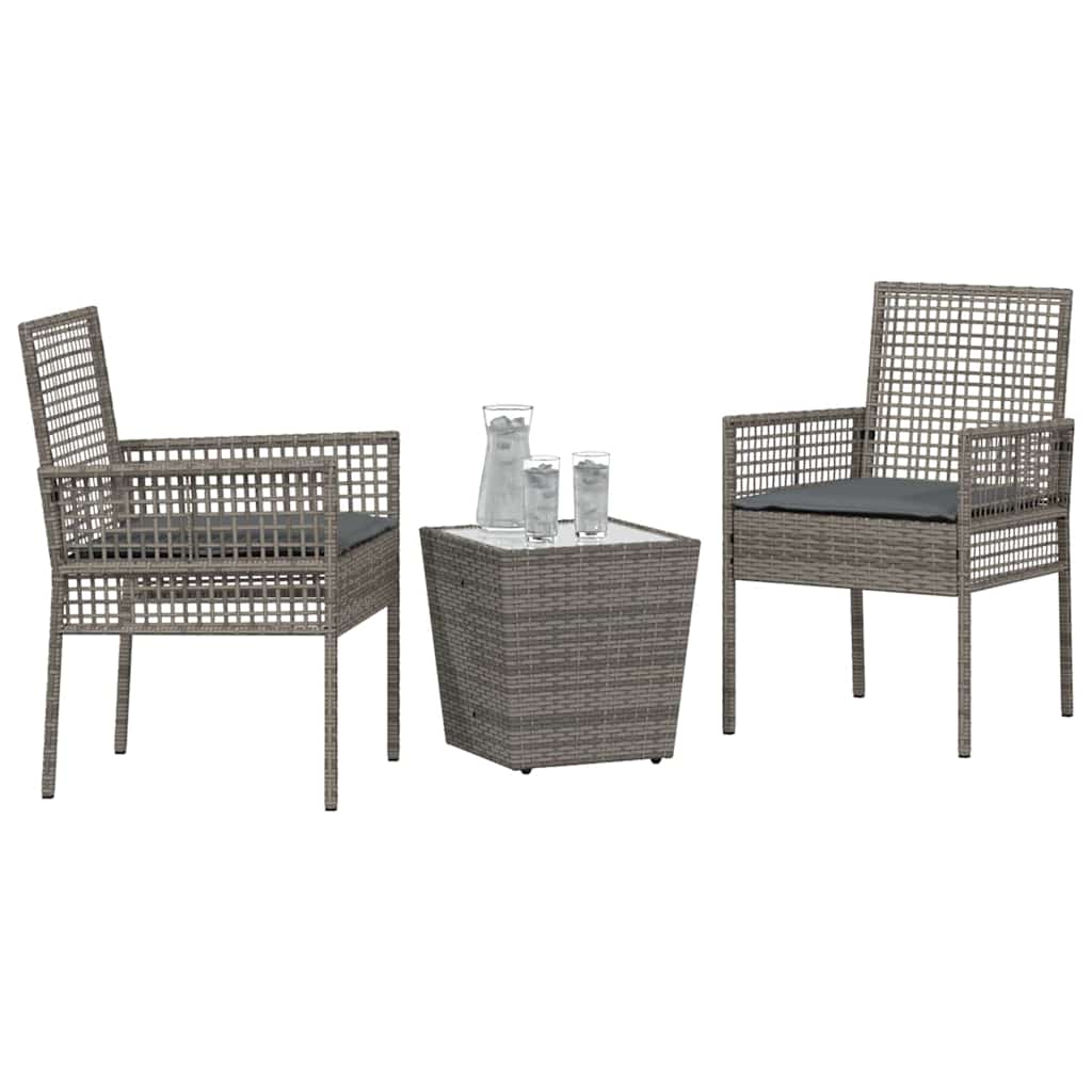 Garten Bistro Set 3 pcs Grau Poly-Rattan