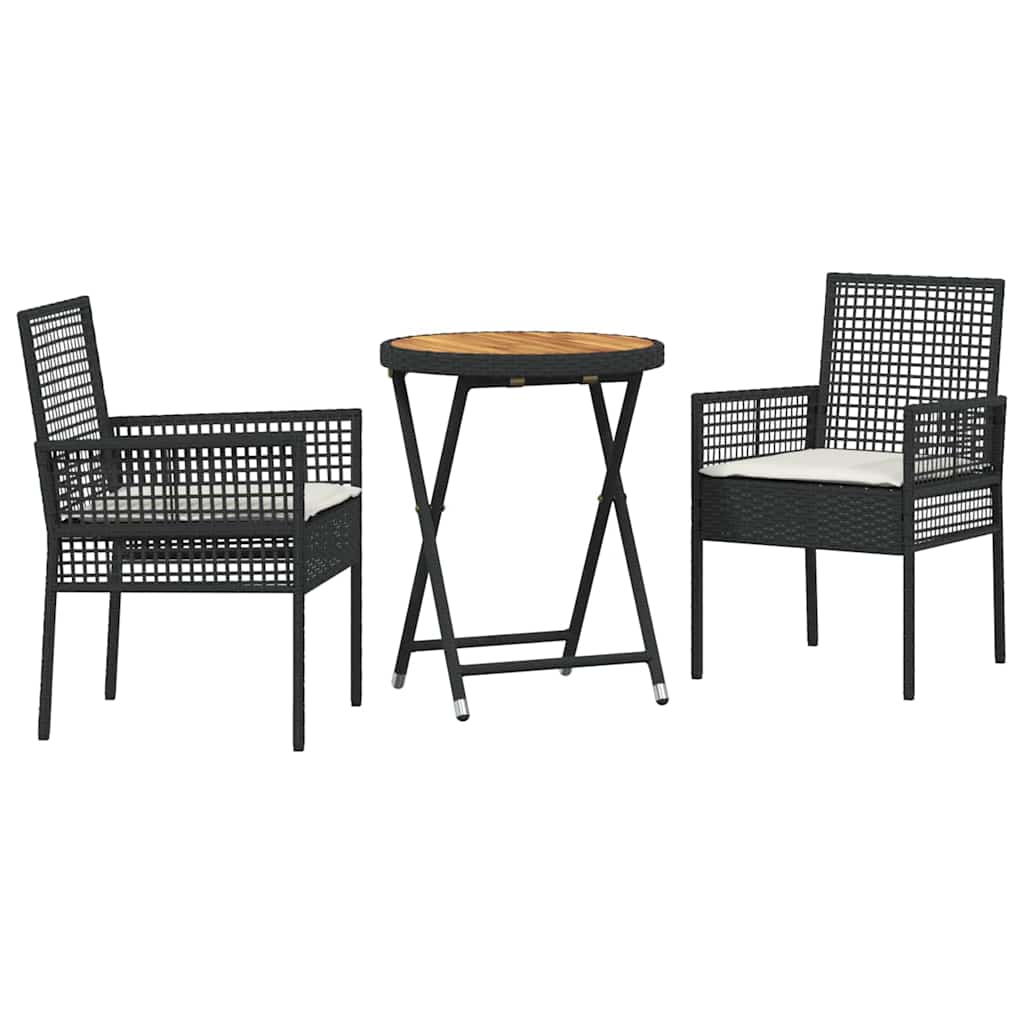 Garten Bistro Set 3 pcs Schwarz Poly-Rattan
