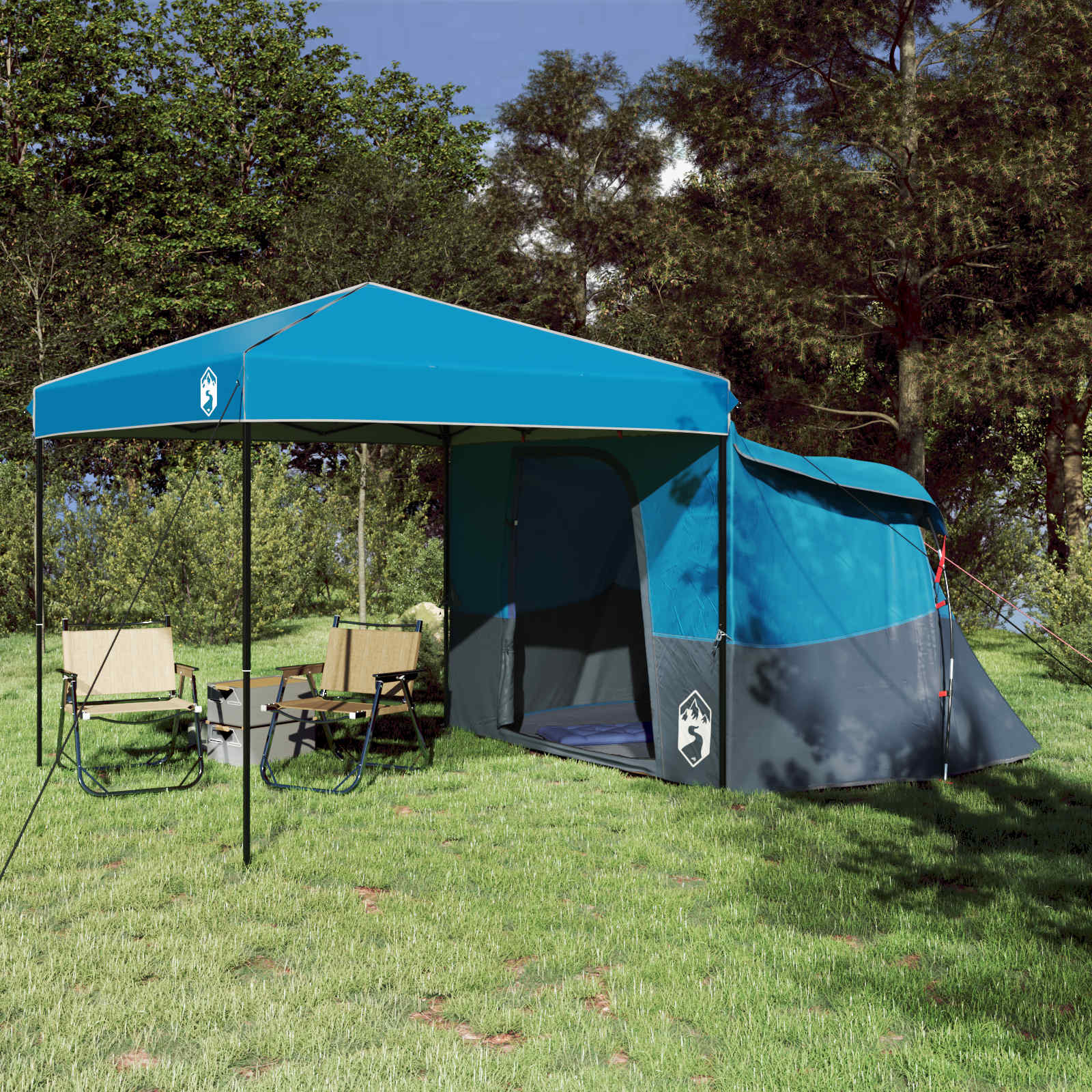 Camping-Zelt-Set mit Dach 2 pcs Blau Taffeta und Stoff
