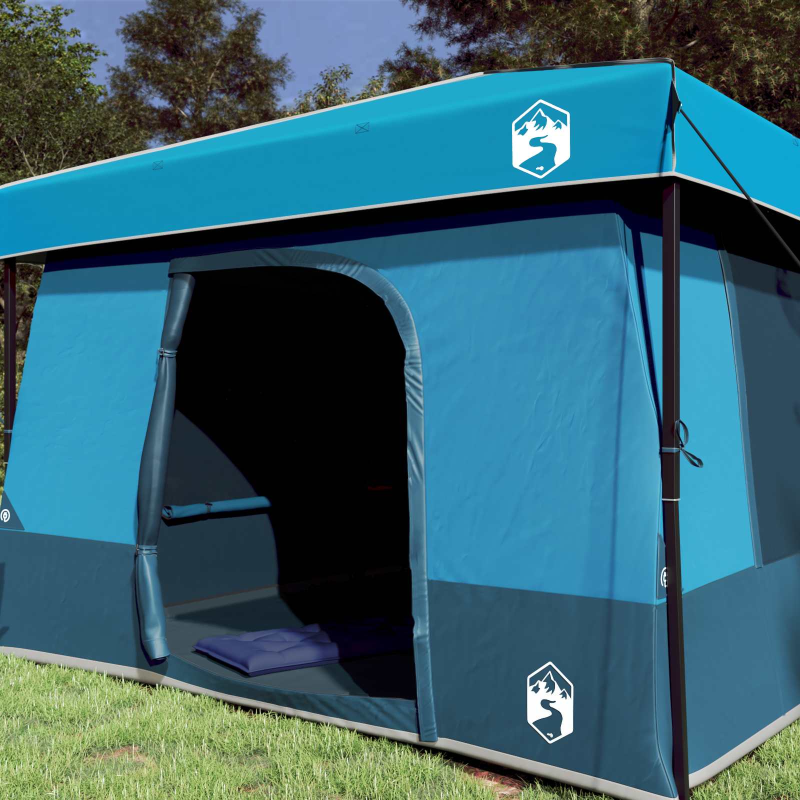 Camping-Zelt-Set mit Dach 2 pcs Blau Taffeta und Stoff