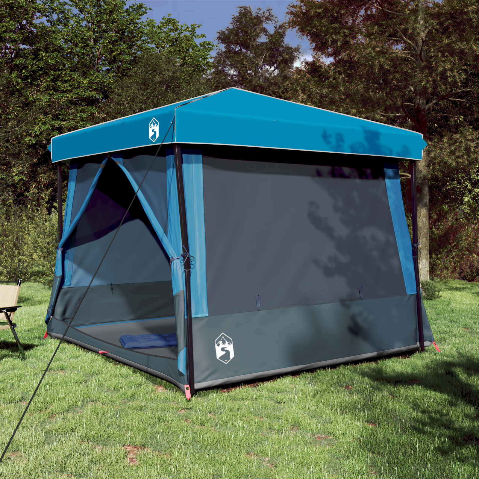 Camping-Zelt-Set mit Dach 2 pcs Blau Taffeta und Stoff
