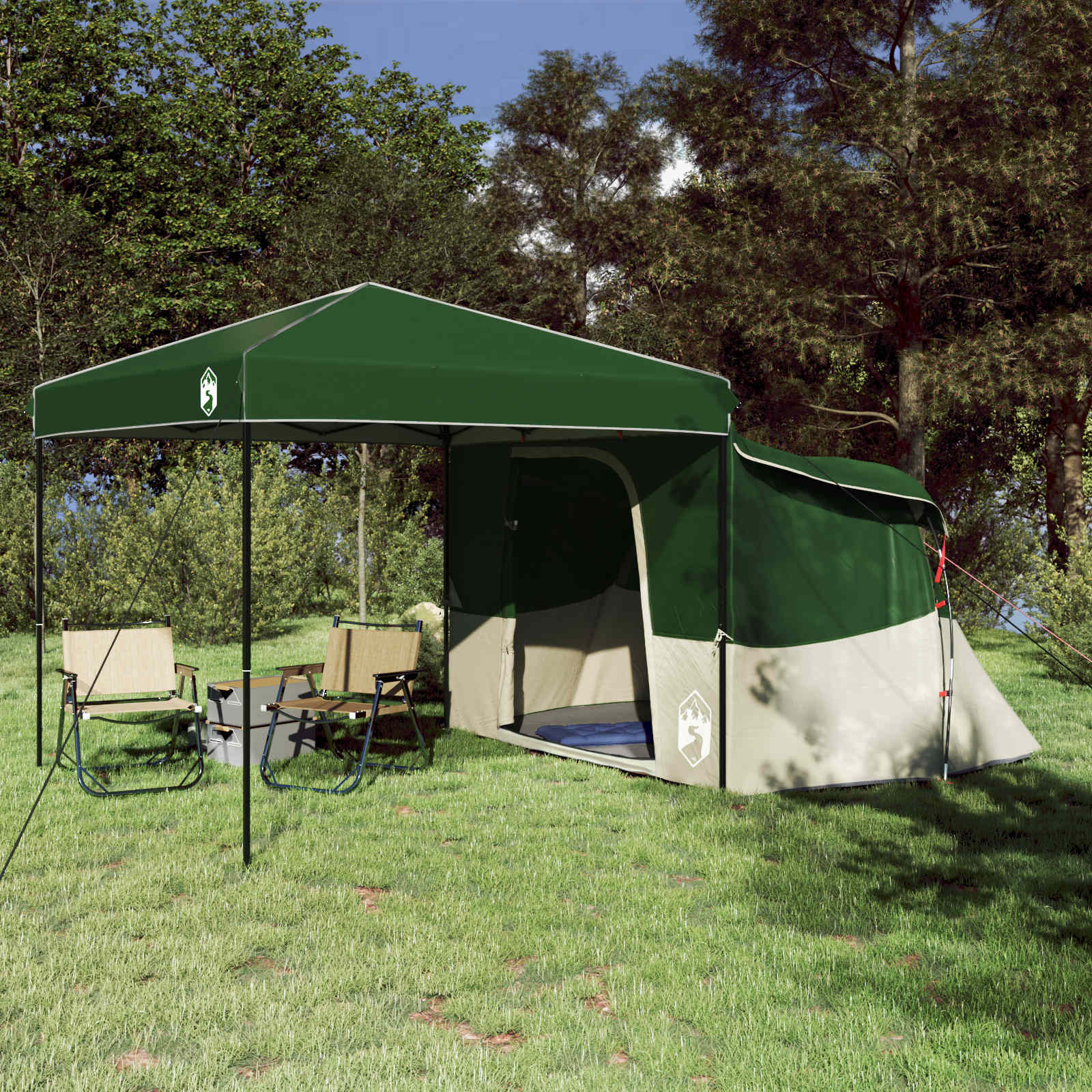 Camping-Zelt-Set mit Dach 2 pcs Grün Taffeta und Stoff