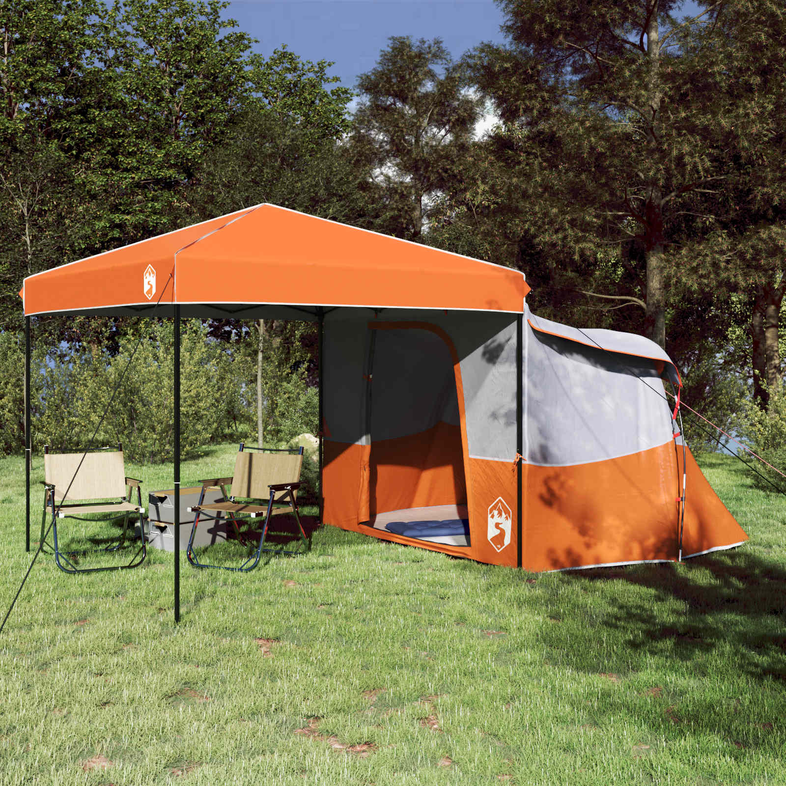 Camping-Zelt-Set mit Dach 2 pcs Orange Taffeta und Stoff