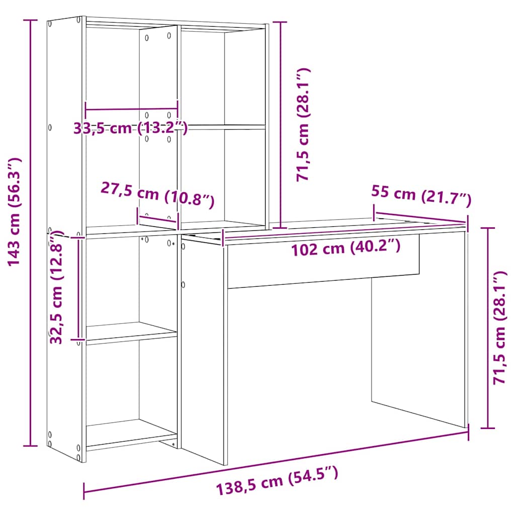 Schreibtisch mit Regal Weiß 138,5 x 55 x 143 cm Holzwerkstoff