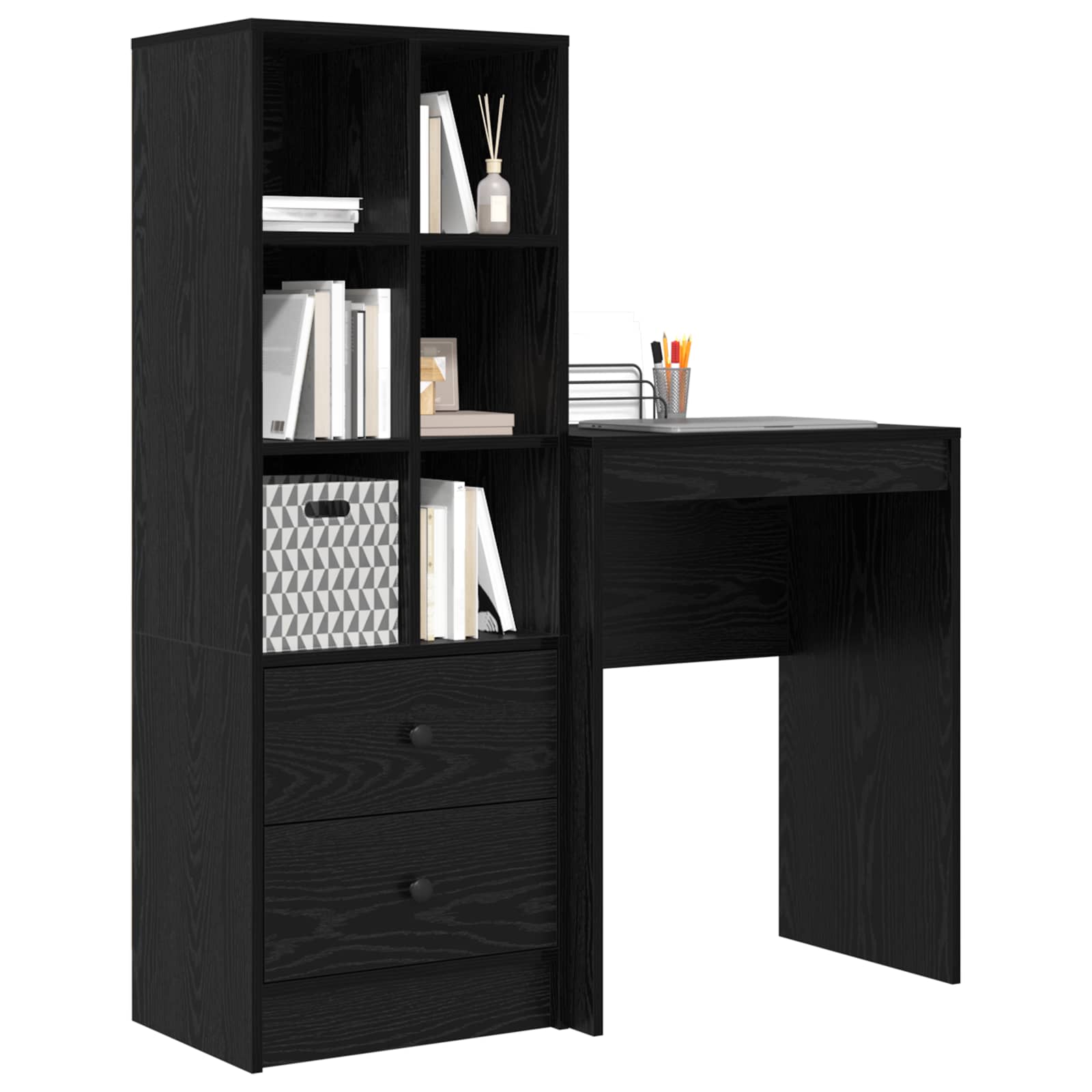 Schreibtisch mit Schubladen 2 pcs Schwarz Eichen-Optik