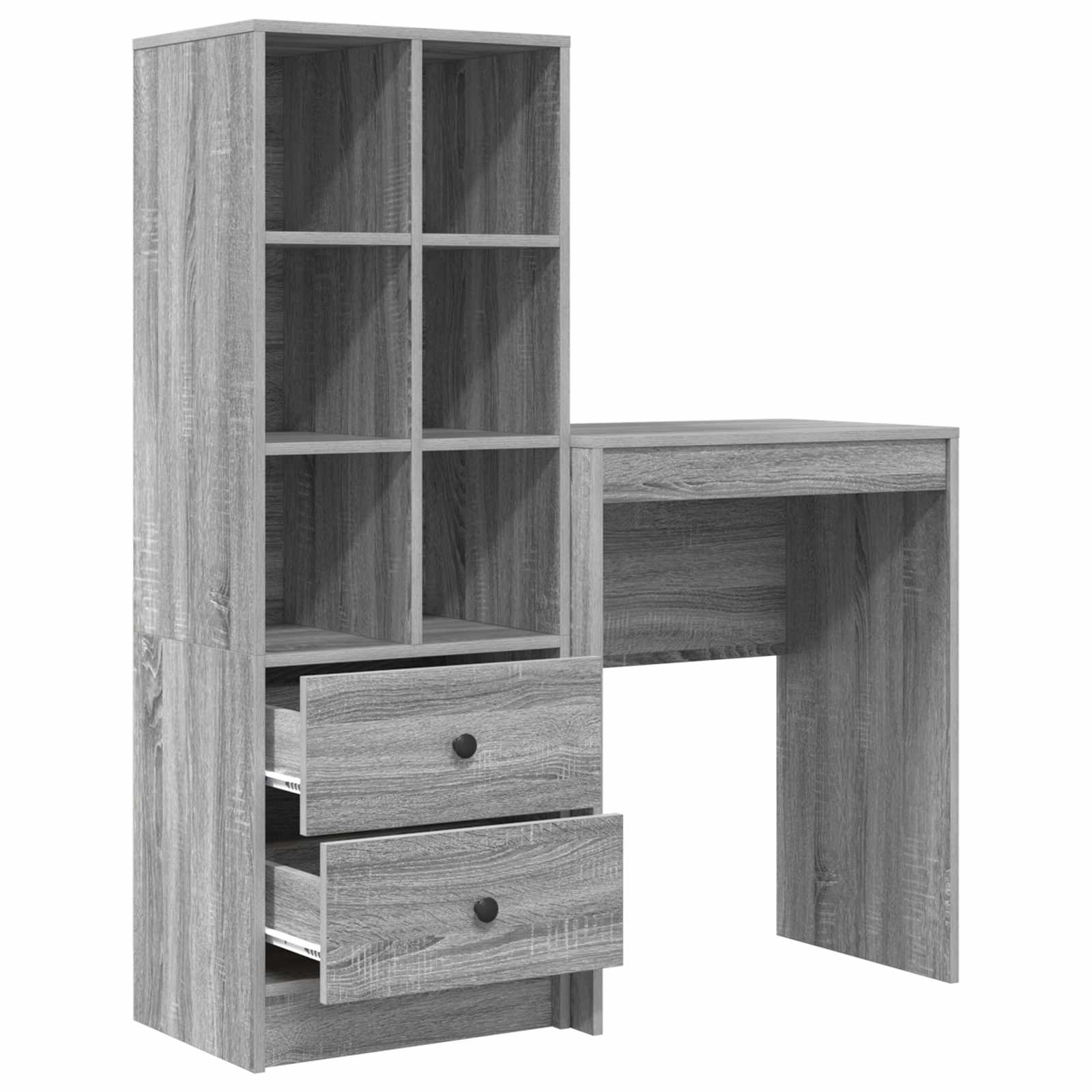 Schreibtisch mit Schubladen mit Regal 2 pcs Graues Sonoma