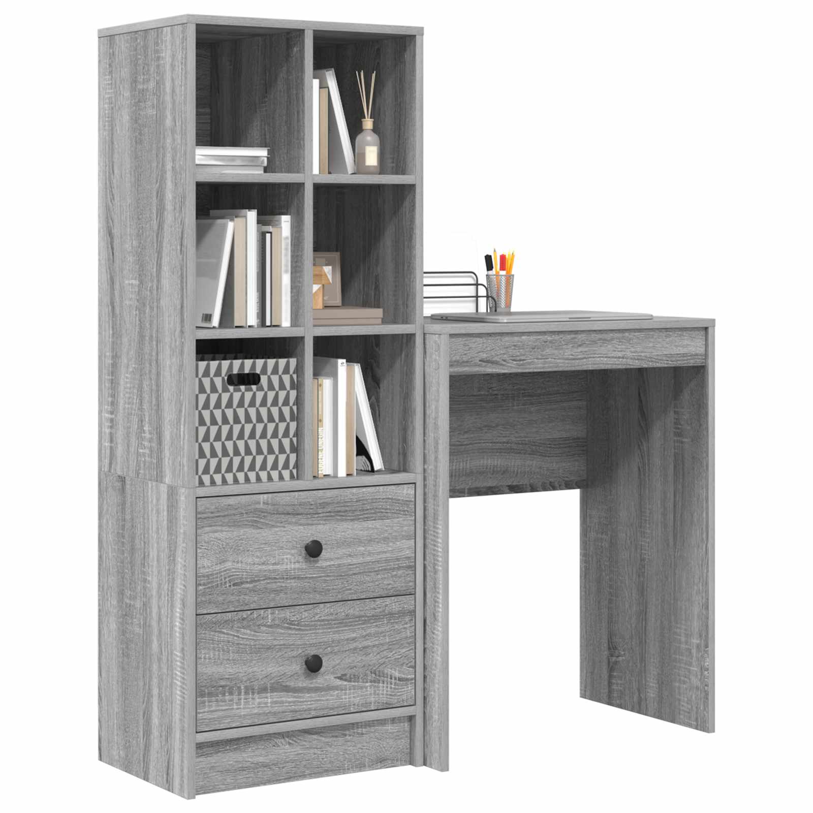 Schreibtisch mit Schubladen mit Regal 2 pcs Graues Sonoma