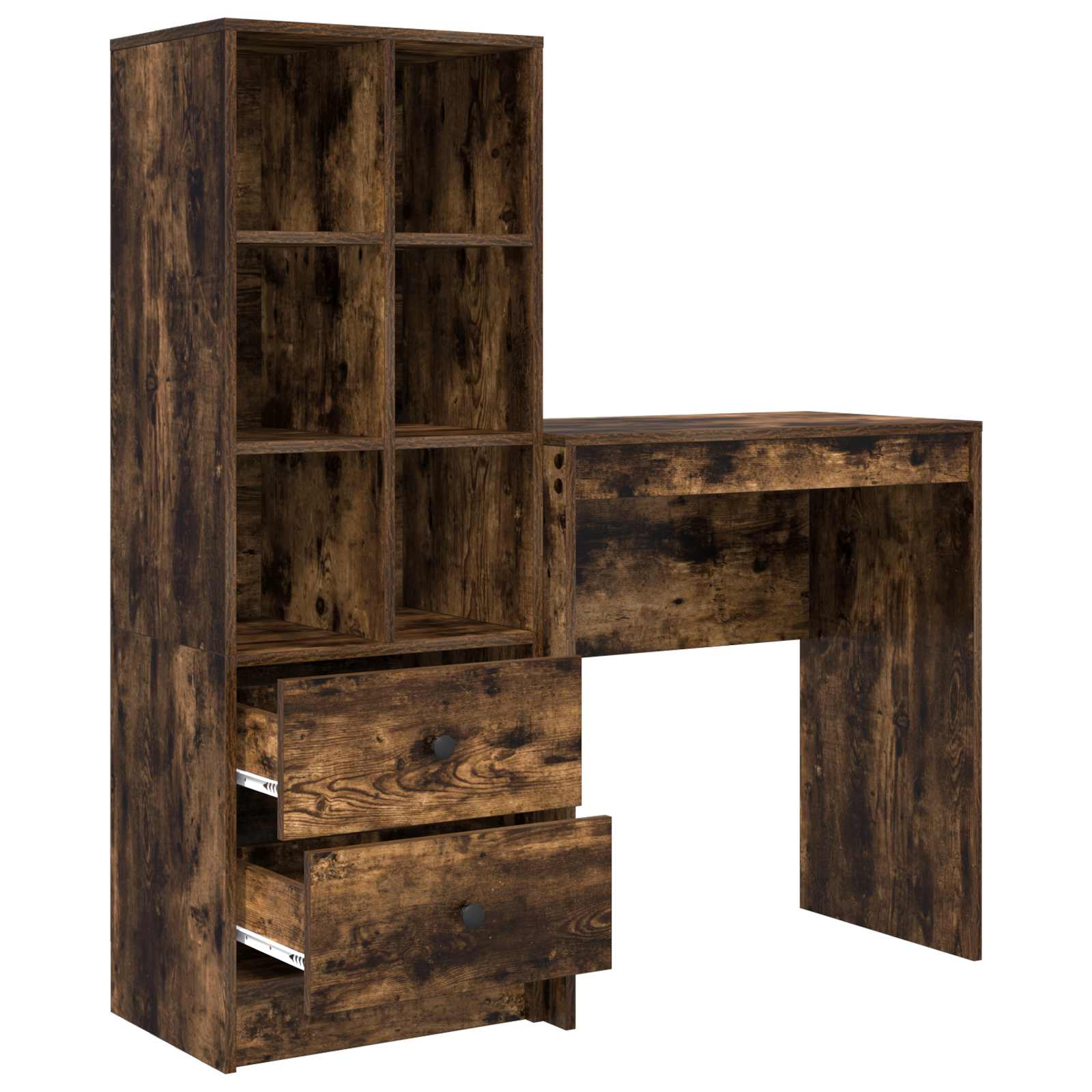 Schreibtisch mit Schubladen mit Regal 2 pcs Geräucherte Eiche