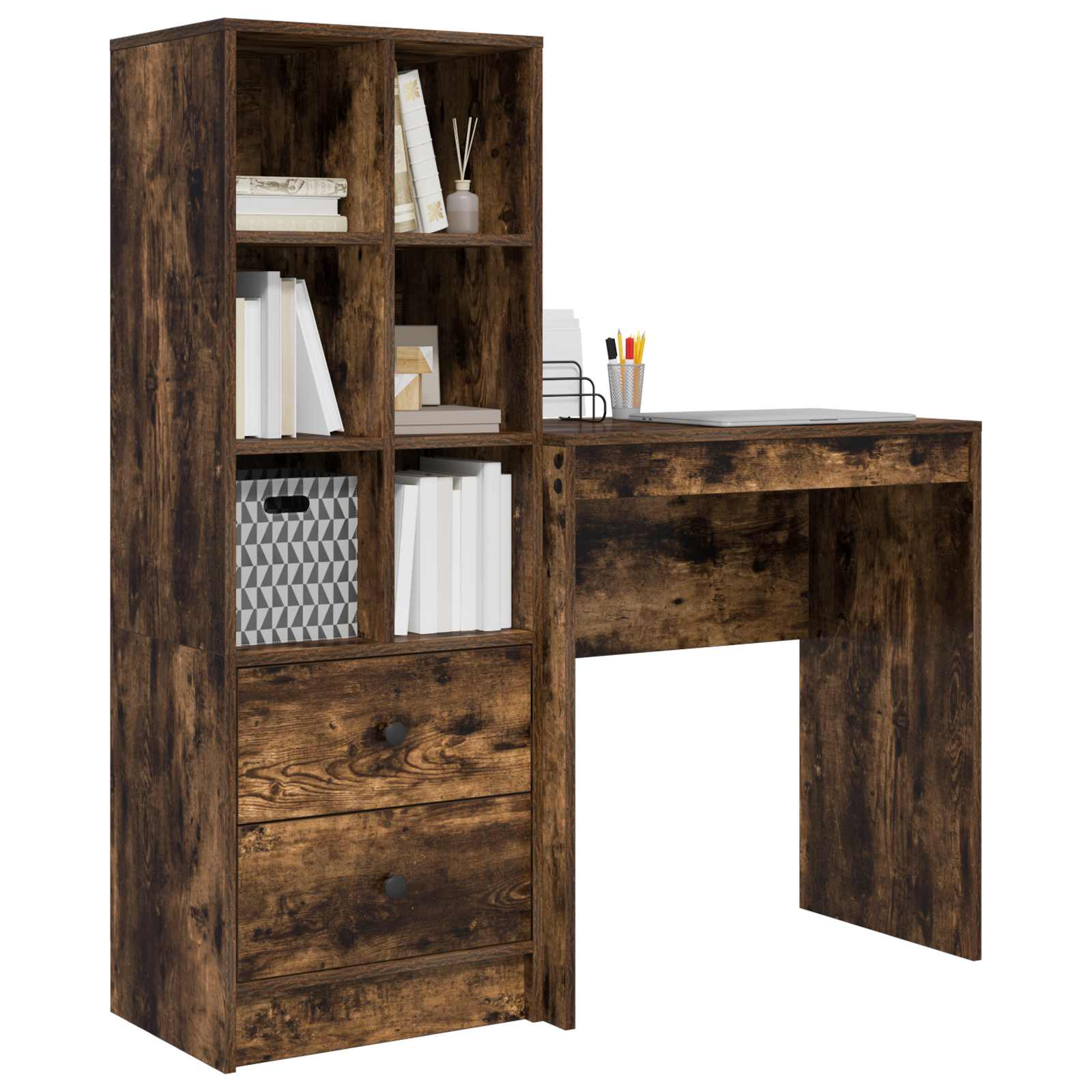 Schreibtisch mit Schubladen mit Regal 2 pcs Geräucherte Eiche