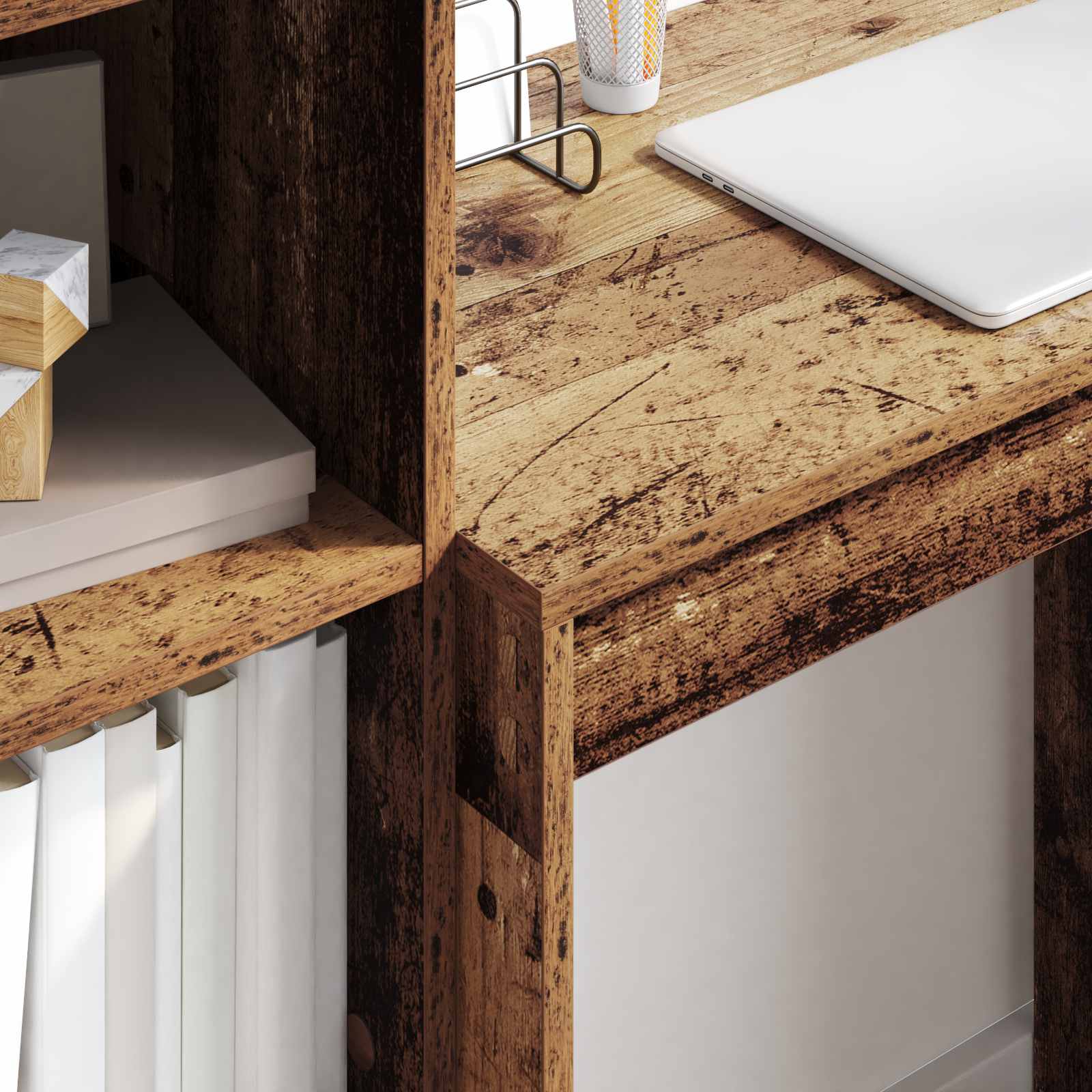 Schreibtisch mit Schubladen mit Regal 2 pcs Altholz