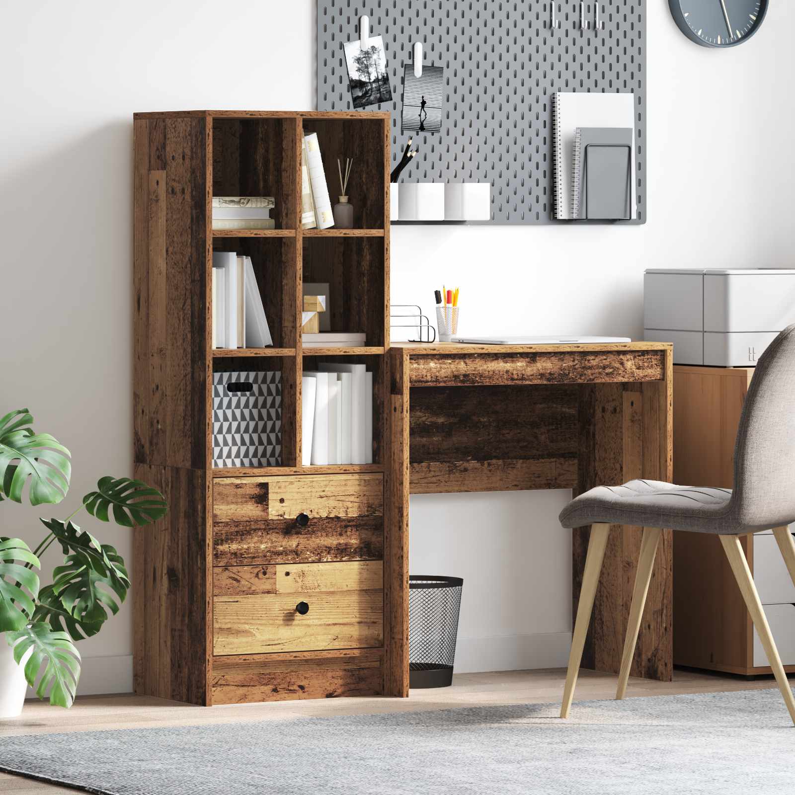 Schreibtisch mit Schubladen mit Regal 2 pcs Altholz