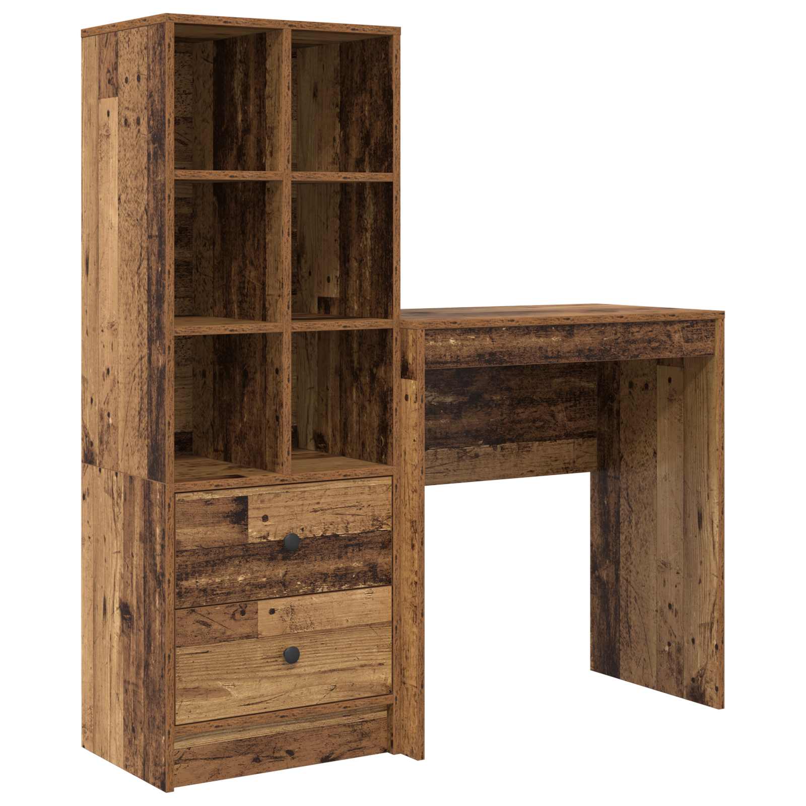 Schreibtisch mit Schubladen mit Regal 2 pcs Altholz