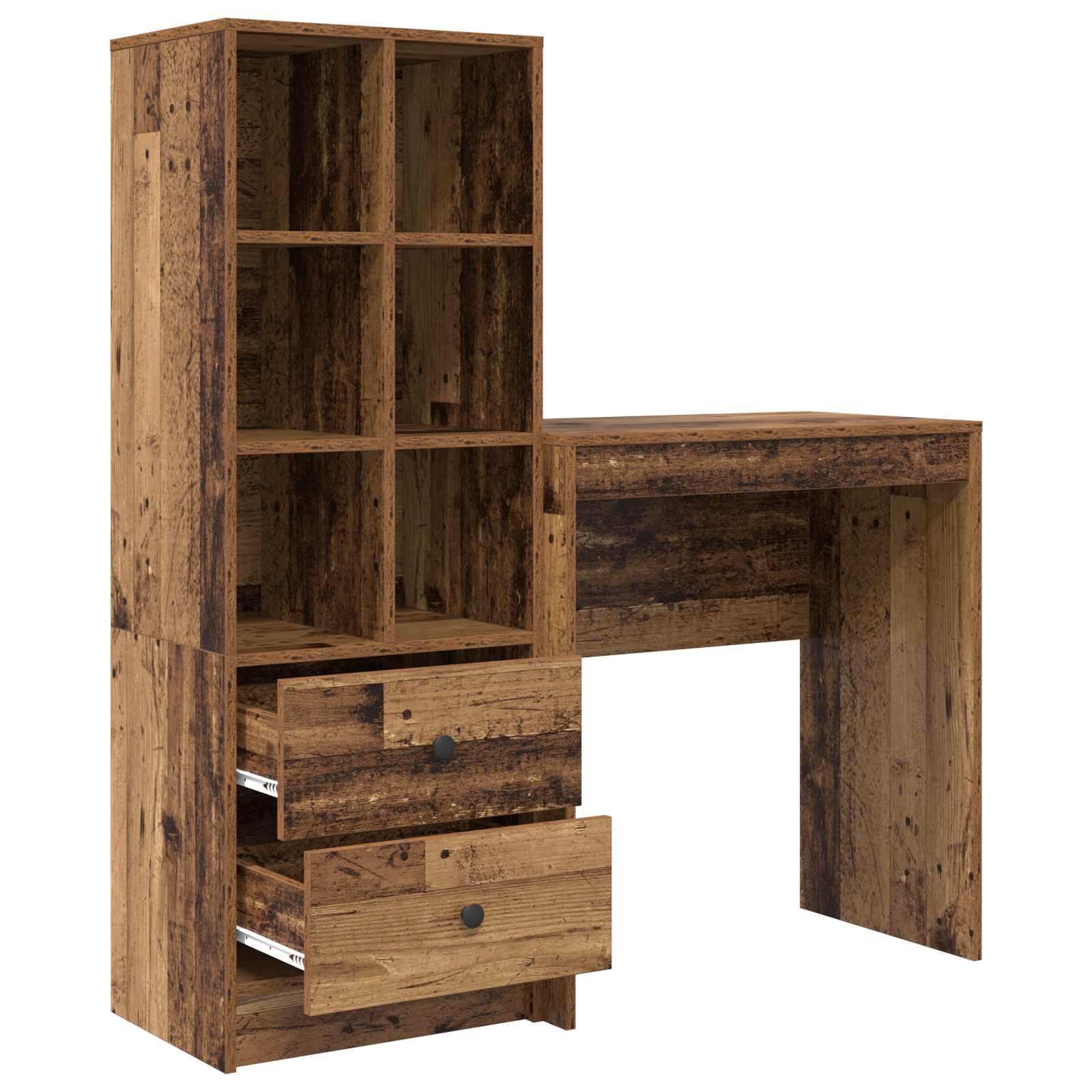 Schreibtisch mit Schubladen mit Regal 2 pcs Altholz