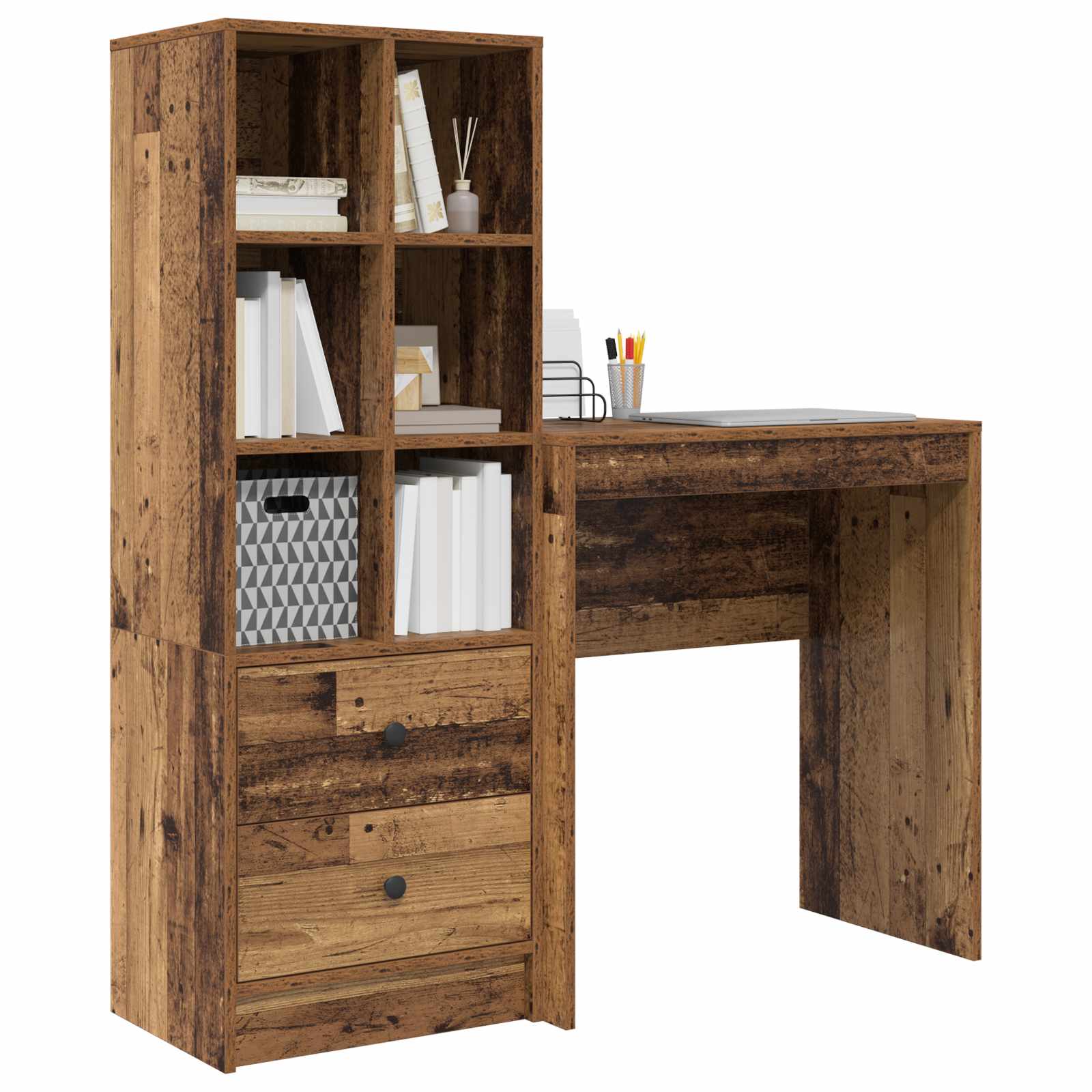 Schreibtisch mit Schubladen mit Regal 2 pcs Altholz