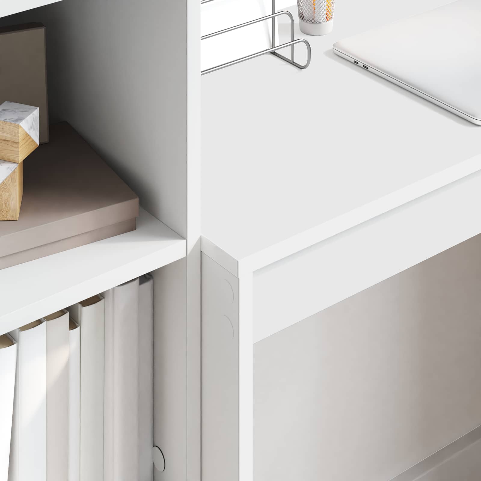 Schreibtisch mit Schubladen mit Regal mit Speicher 2 pcs Weiß
