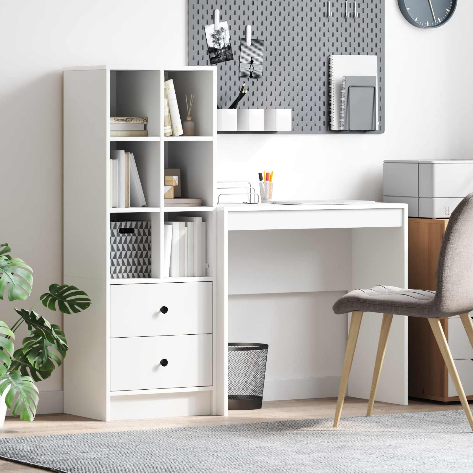 Schreibtisch mit Schubladen mit Regal mit Speicher 2 pcs Weiß