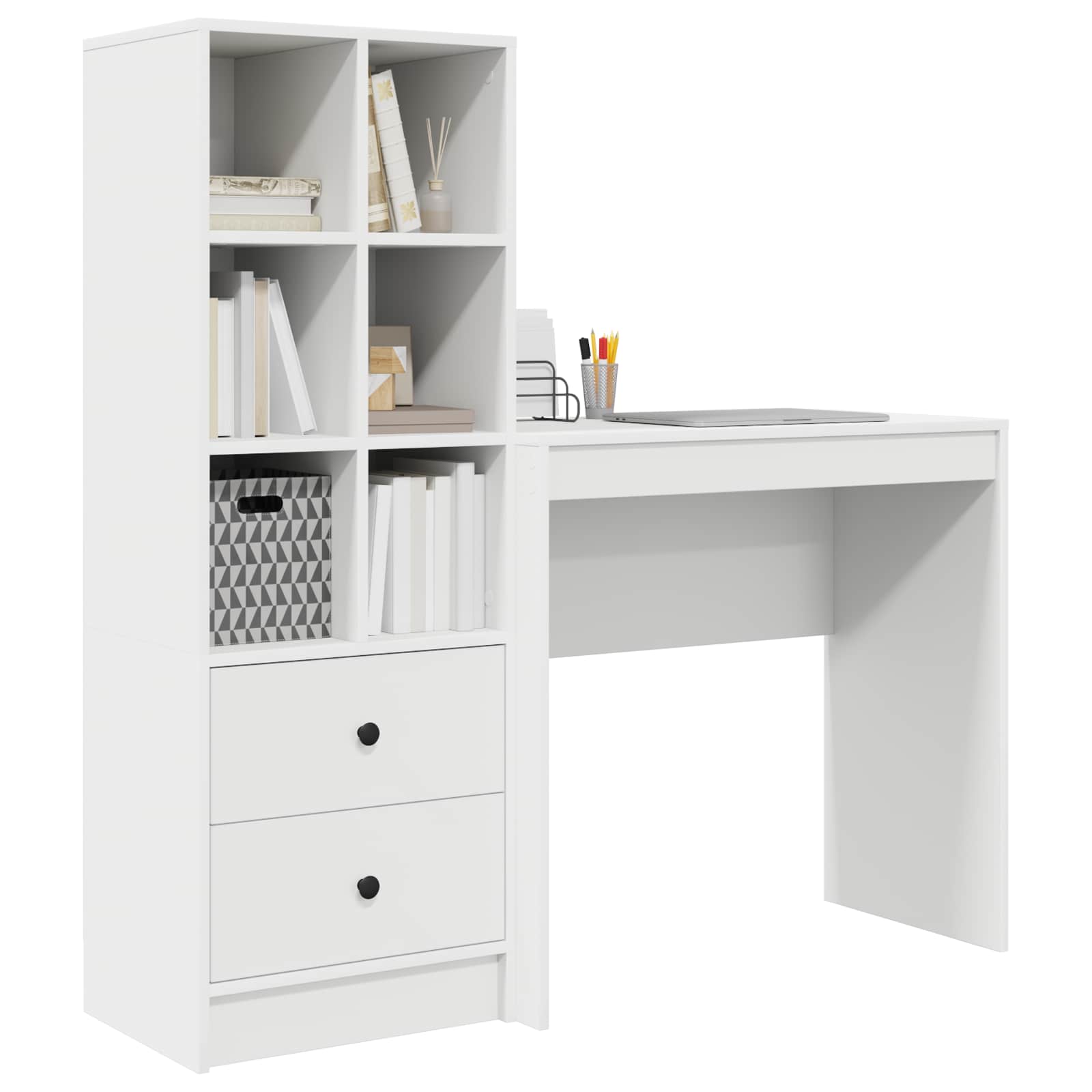 Schreibtisch mit Schubladen mit Regal mit Speicher 2 pcs Weiß