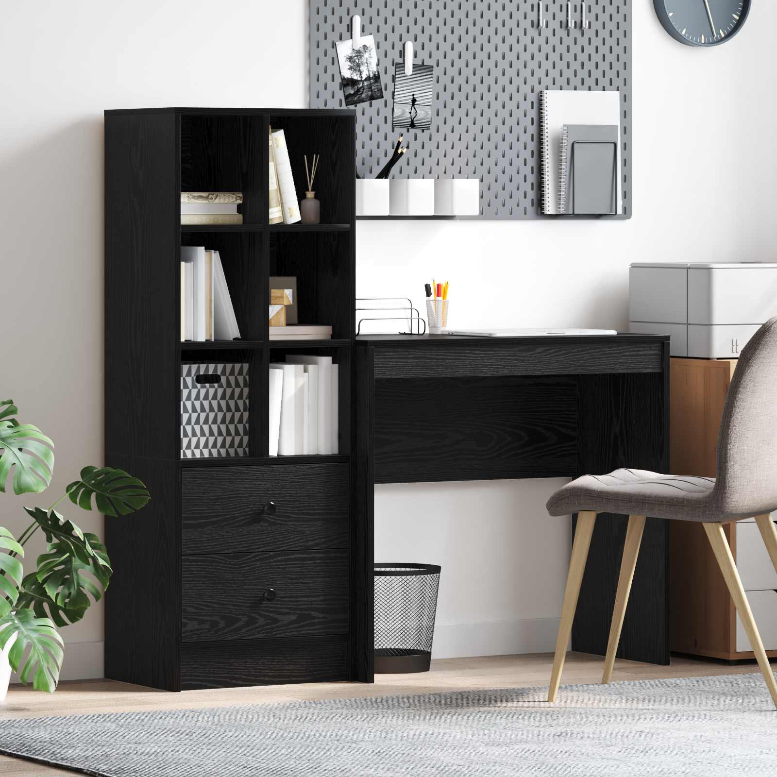Schreibtisch mit Schubladen 2 pcs Schwarz Eichen-Optik