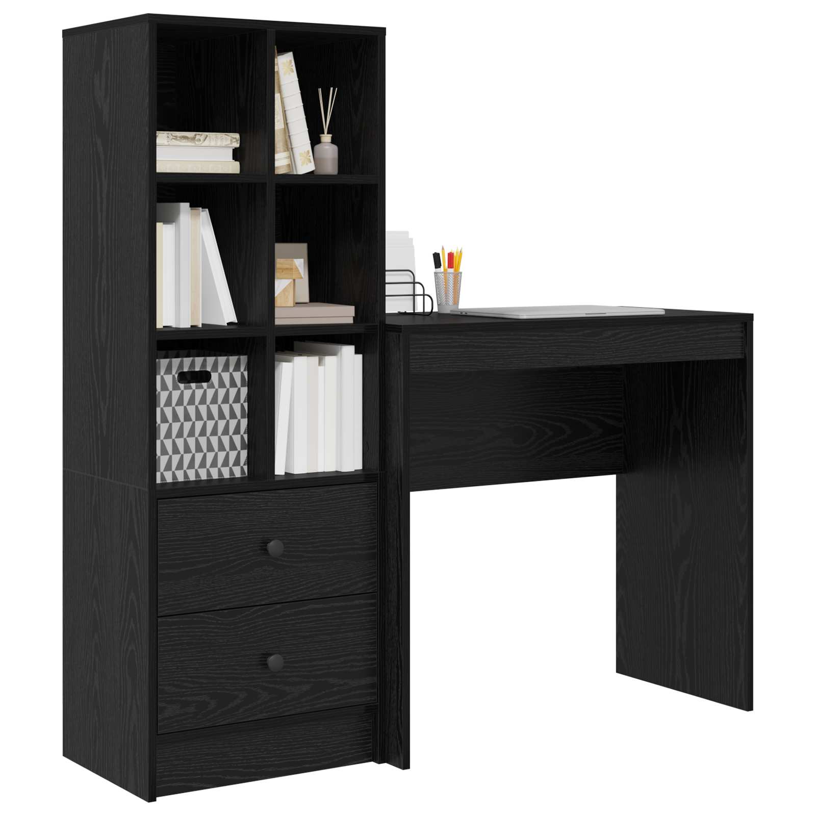 Schreibtisch mit Schubladen 2 pcs Schwarz Eichen-Optik