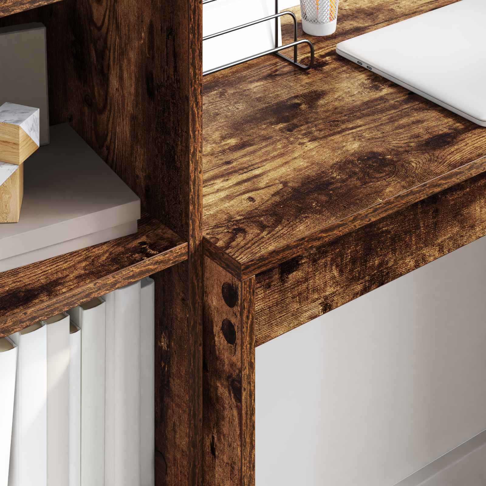 Schreibtisch mit Schubladen mit Regal 2 pcs Geräucherte Eiche
