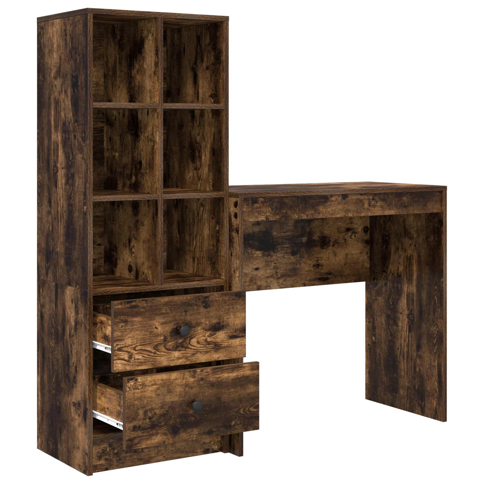 Schreibtisch mit Schubladen mit Regal 2 pcs Geräucherte Eiche