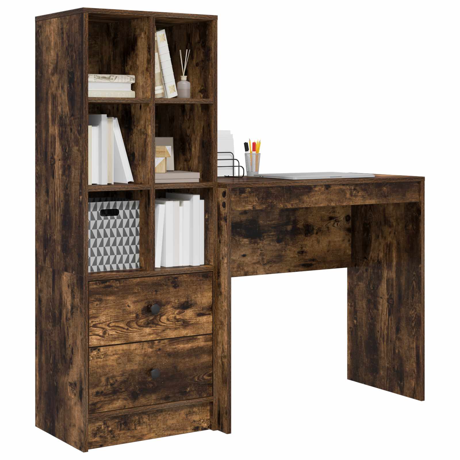 Schreibtisch mit Schubladen mit Regal 2 pcs Geräucherte Eiche