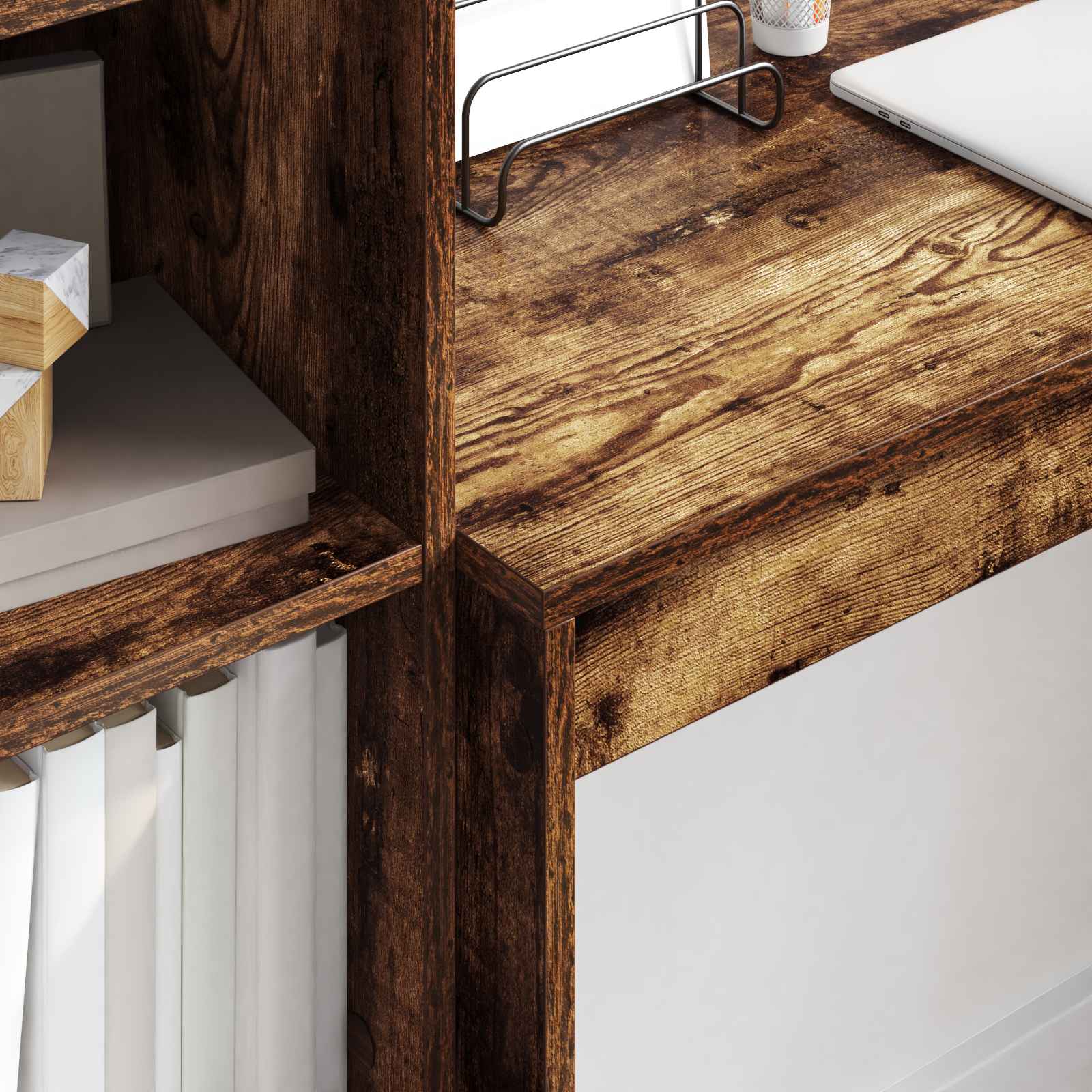 Schreibtisch mit Schubladen mit Regal 2 pcs Geräucherte Eiche
