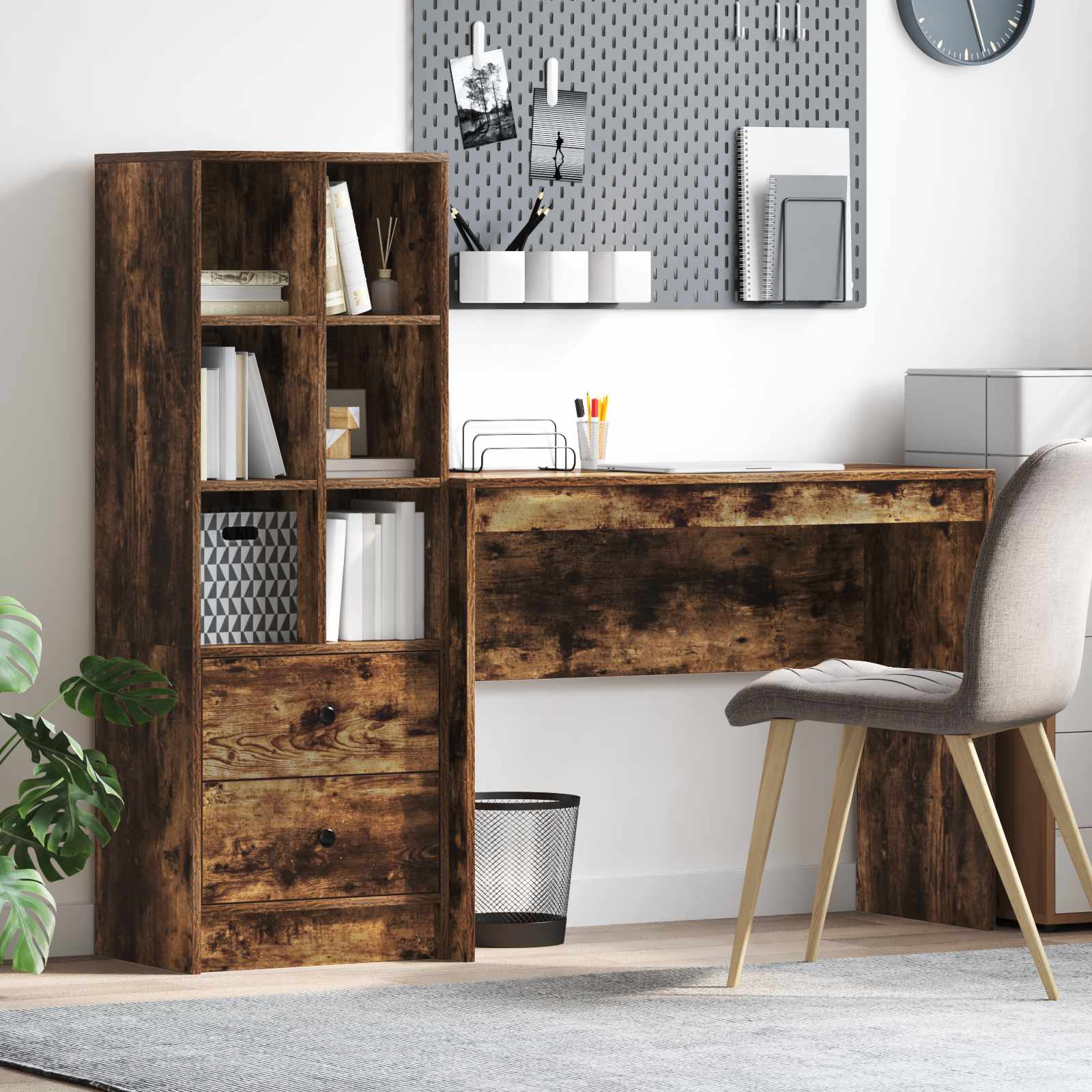 Schreibtisch mit Schubladen mit Regal 2 pcs Geräucherte Eiche