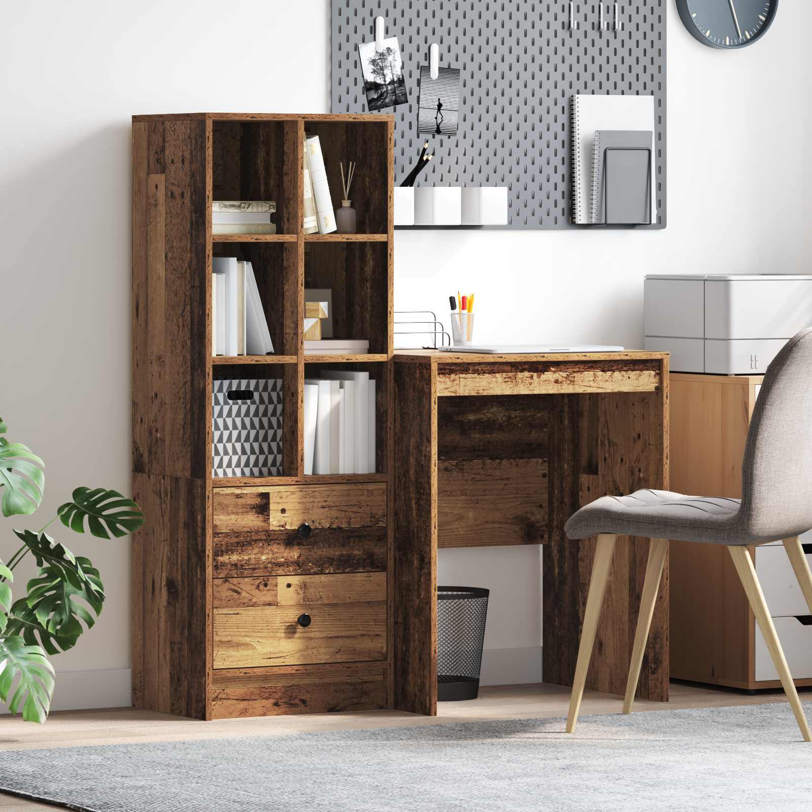 Schreibtisch mit Schubladen mit Regal 2 pcs Altholz