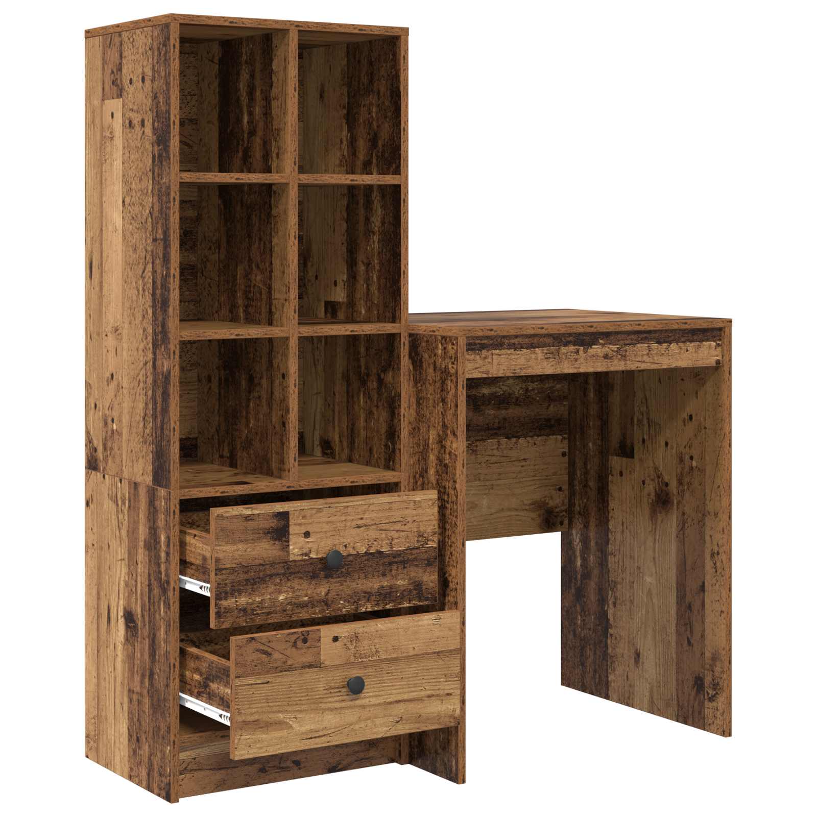 Schreibtisch mit Schubladen mit Regal 2 pcs Altholz