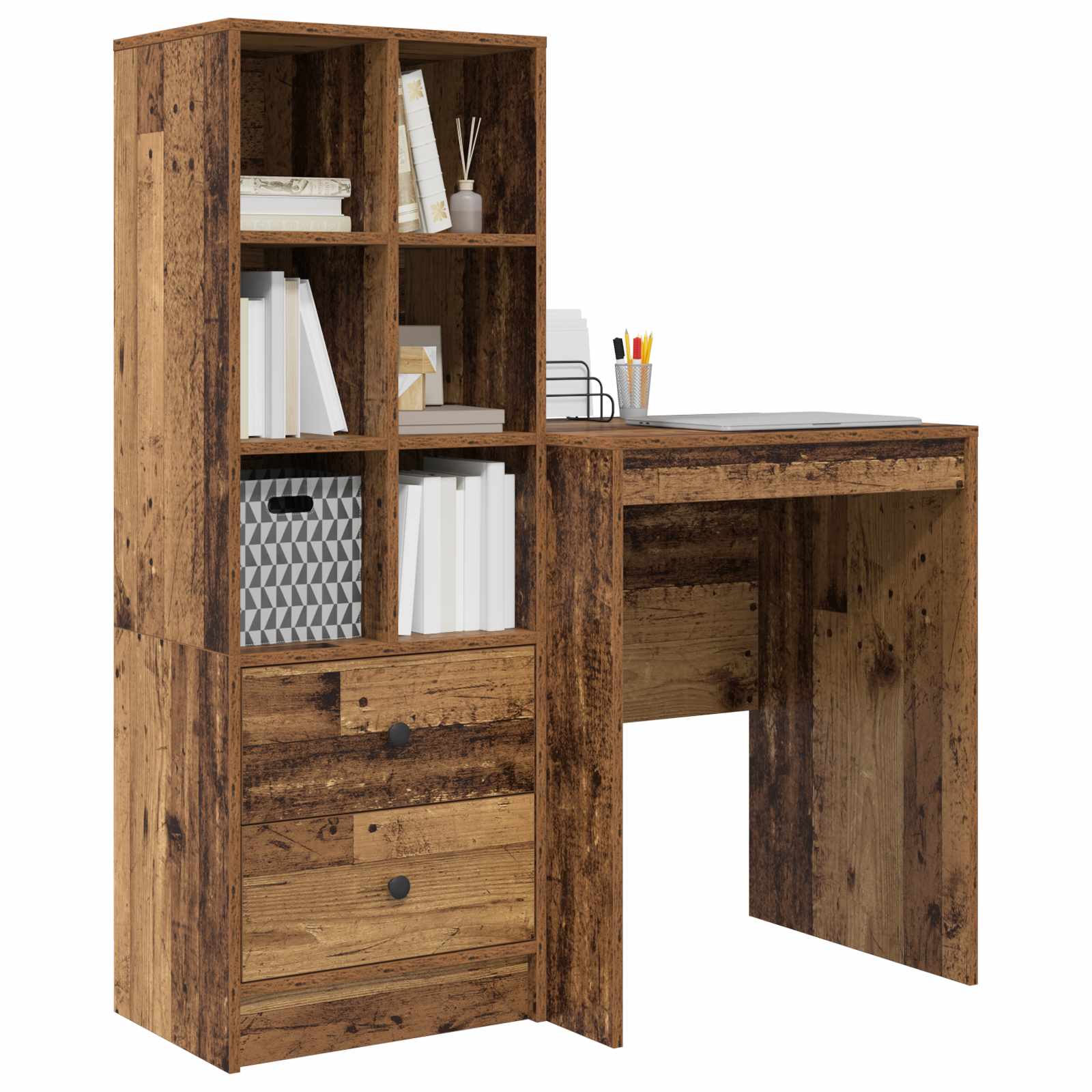 Schreibtisch mit Schubladen mit Regal 2 pcs Altholz